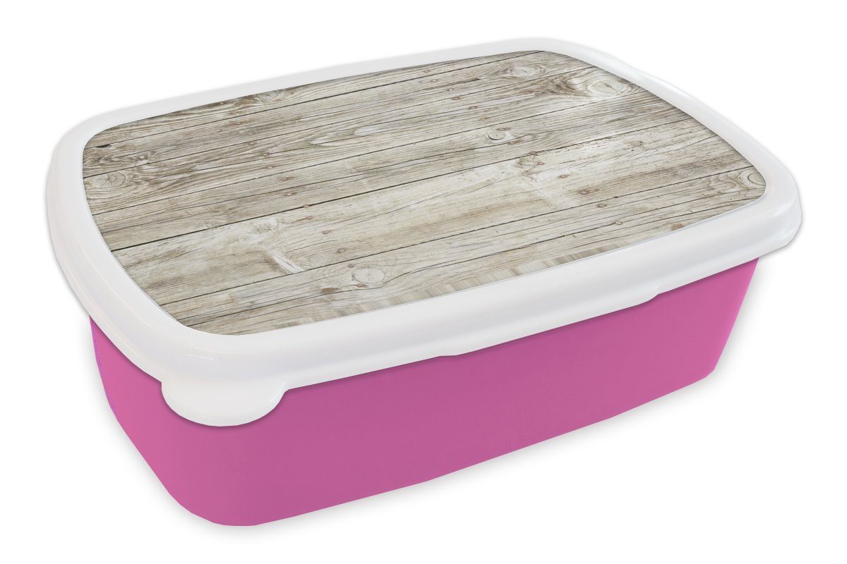 Holzwand Lunchbox (2-tlg), rosa Mädchen, Kunststoff, als Hintergrund, Erwachsene, Snackbox, Brotbox Brotdose MuchoWow Kunststoff für Kinder, helle Eine