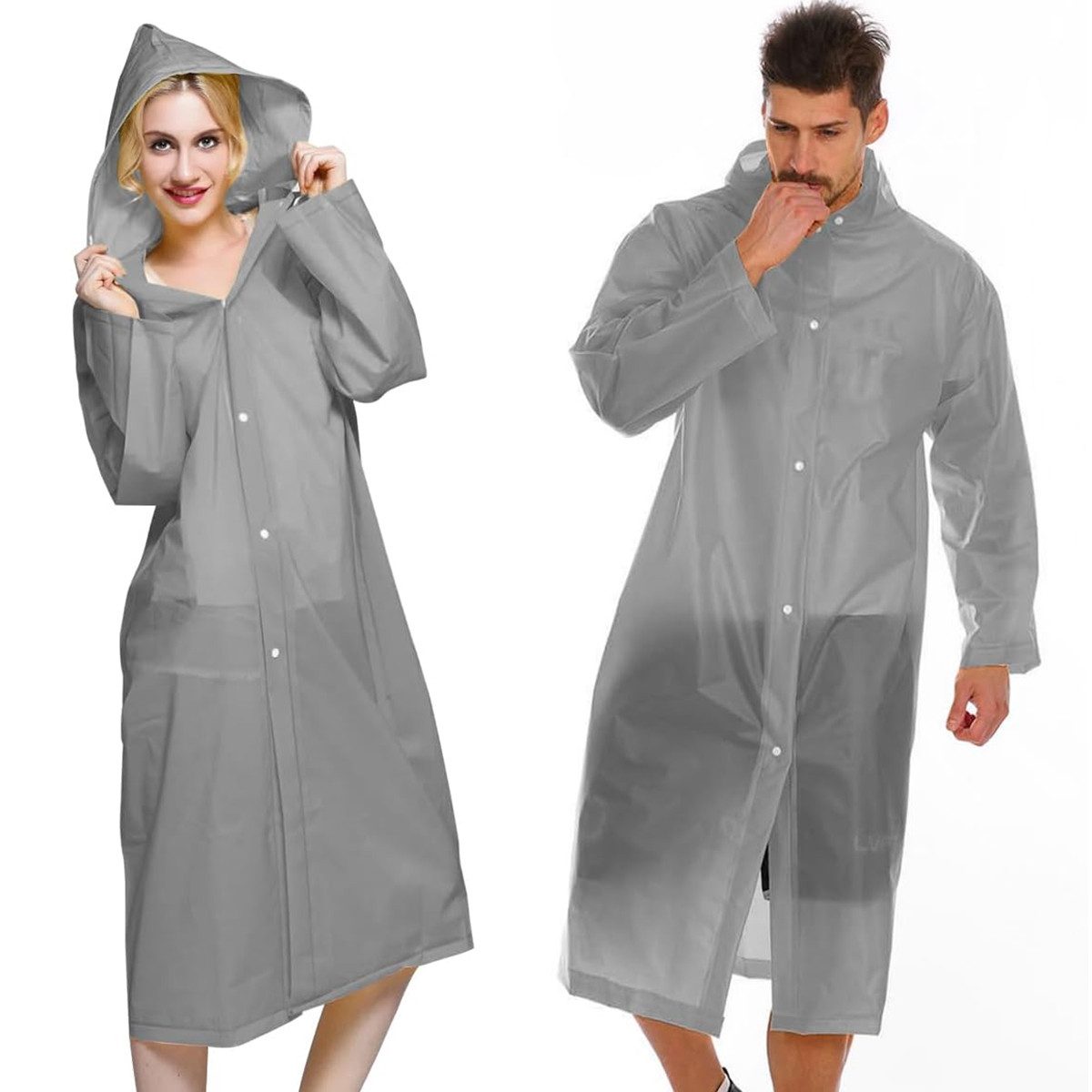 MOPUEA Regenmantel Regenmantel 2 Stück Durchsichtiger Regenponcho für Erwachsene (Set, 2-tlg., leicht, tragbar und wiederverwendbar) Vielseitiges Design mit Kapuze und elastischen Bündchen, windfest.