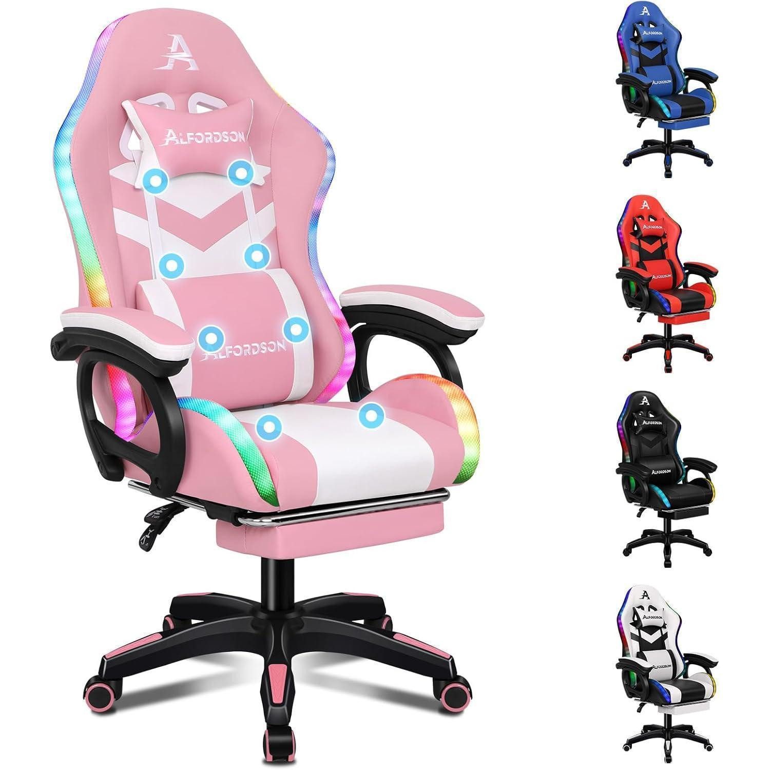 LuxusKollektion Gaming-Stuhl Gaming Stuhl LED RGB Massage Fußstütze Ergonomisch Rosa