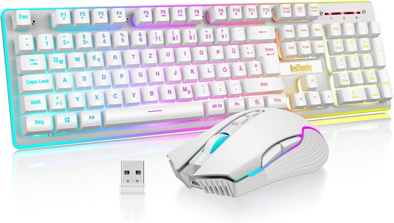 RedThunder Kabelloses Gaming Tastatur Maus Set RGB 3200 DPI Tastatur- und Maus-Set, Wiederaufladbares Wireless Gaming Set mit LED Beleuchtung & Akku Power