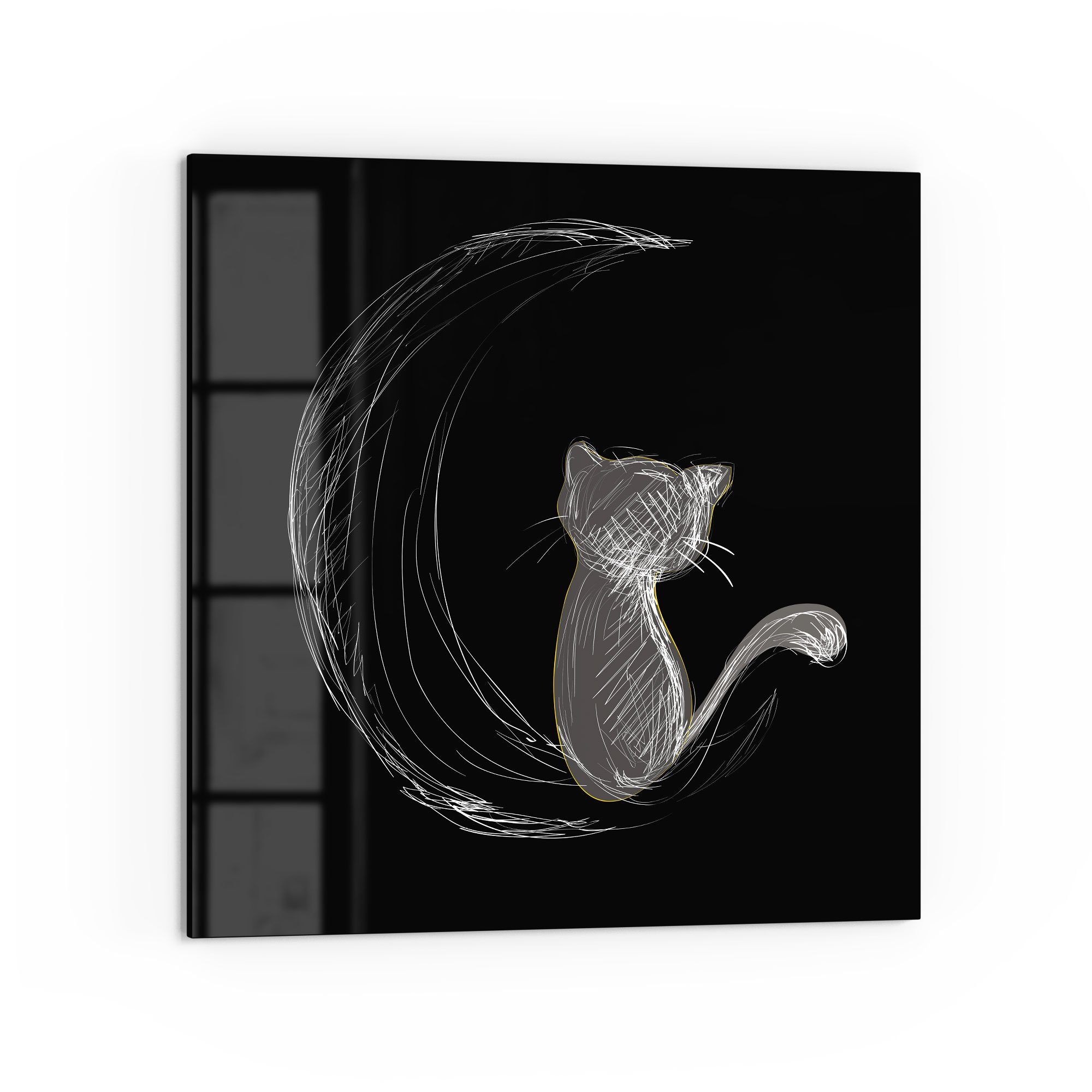 DEQORI Küchenrückwand 'Die Katze und der Mond', Glas Spritzschutz Badrückwand Herdblende