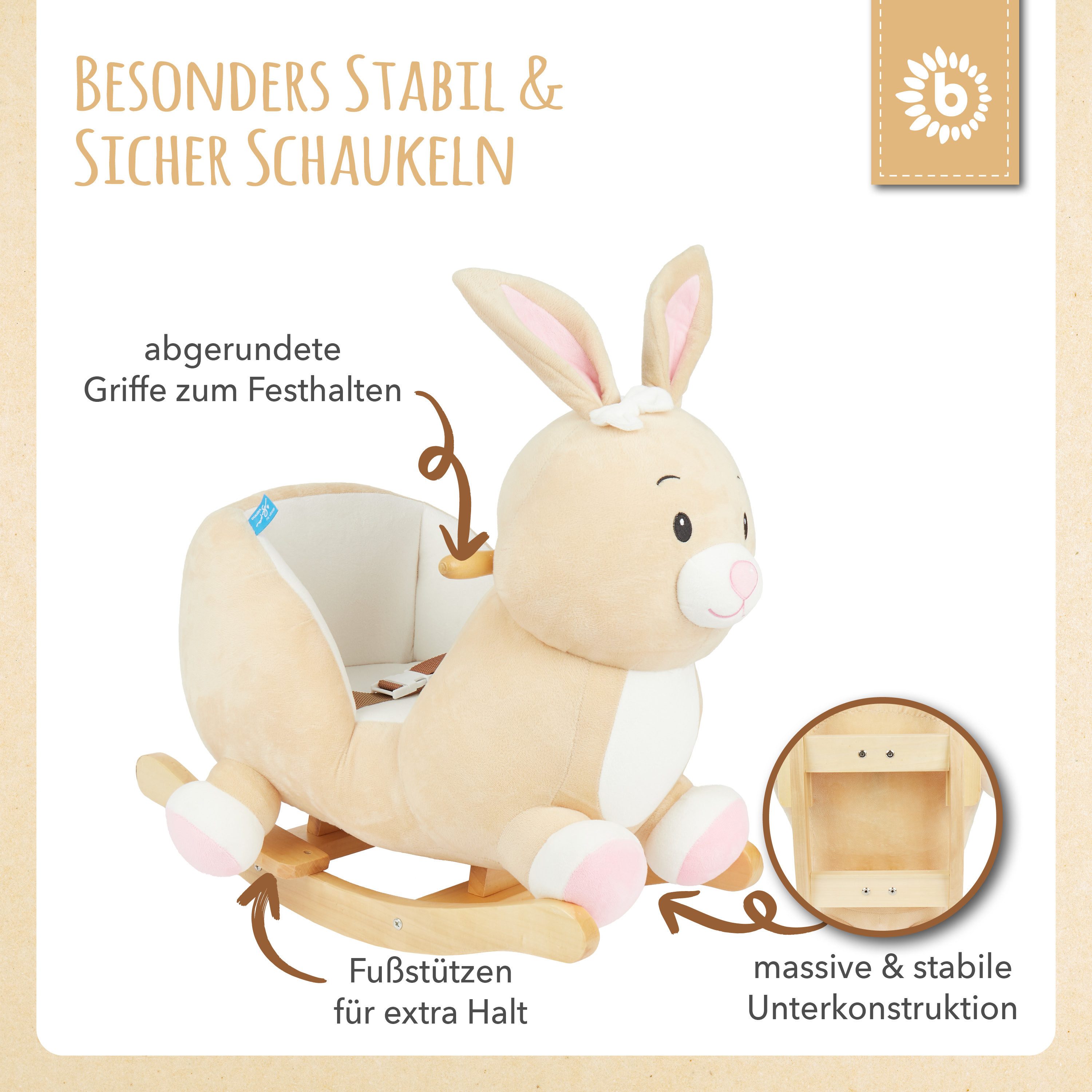BIECO Schaukeltier Bieco Plüsch Schaukeltier Hase Hopsi, 60 cm – Bild 4 von 5