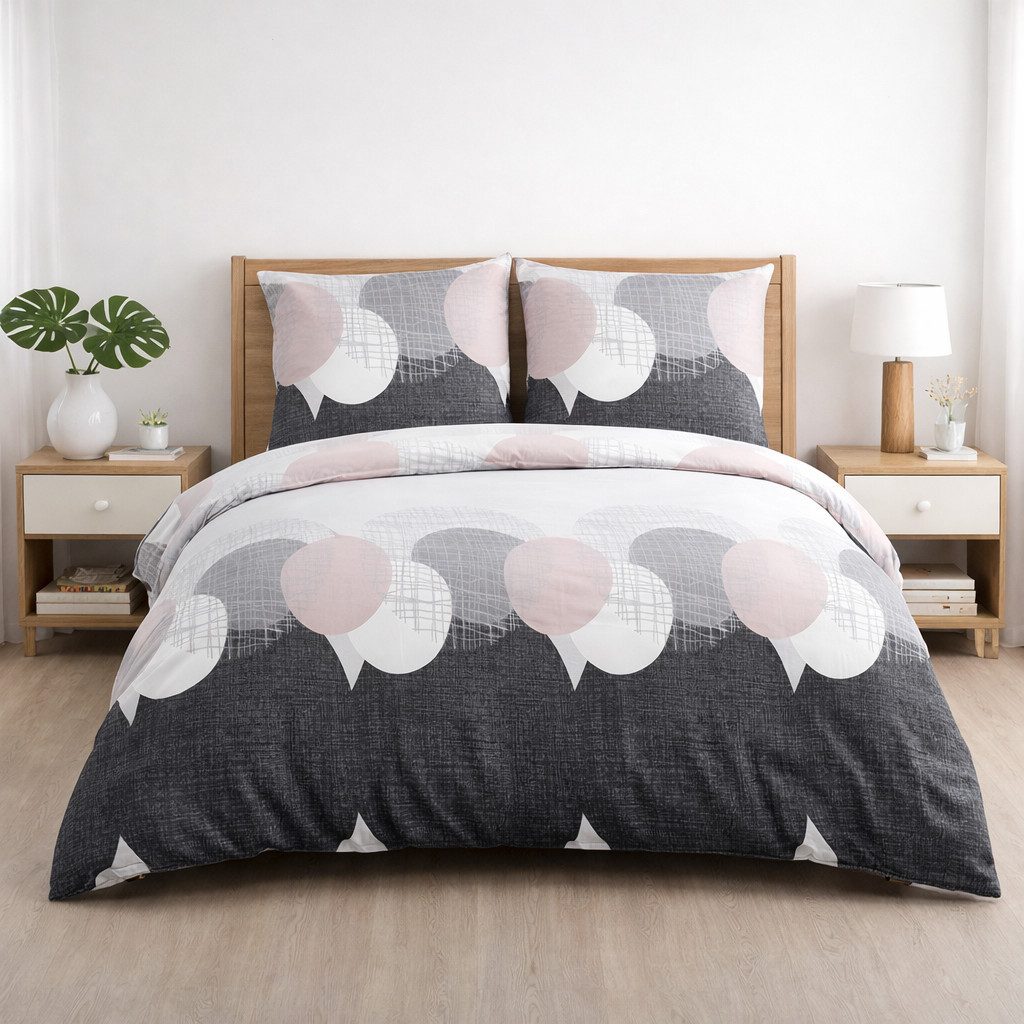 Buymax Bettwäsche Jadore, Renforce, 3 teilig, Bettbezug-Set 200x200 cm 100% Baumwolle Reißverschluss Grau Anthrazit