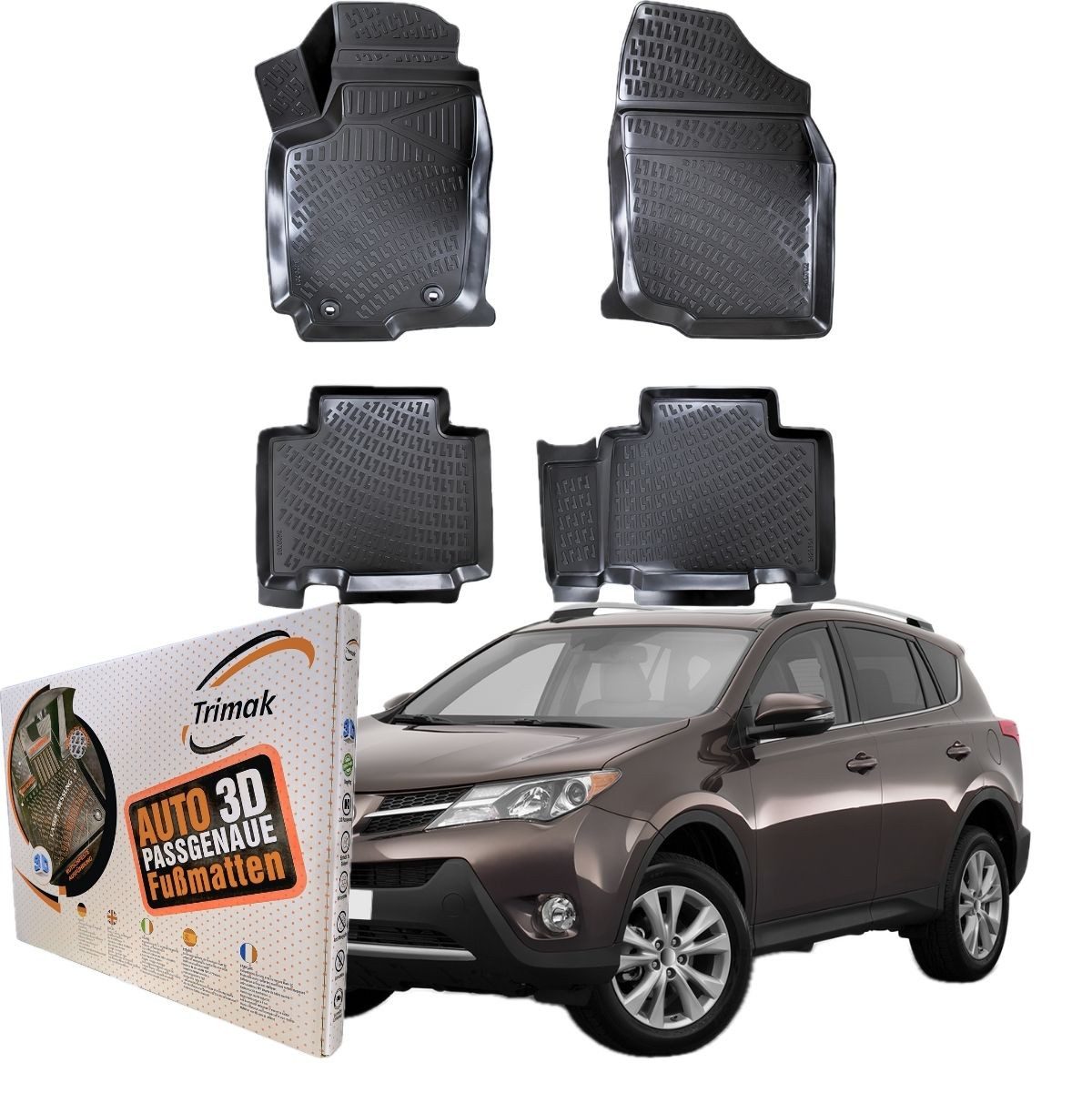 Trimak Passform-Fußmatten Oder Kofferraumwanne Oder Set für Toyota Rav4, Rav4 4. Gen 2013-2018 Gummimatten Auto TPE Allwetter Fussmatten