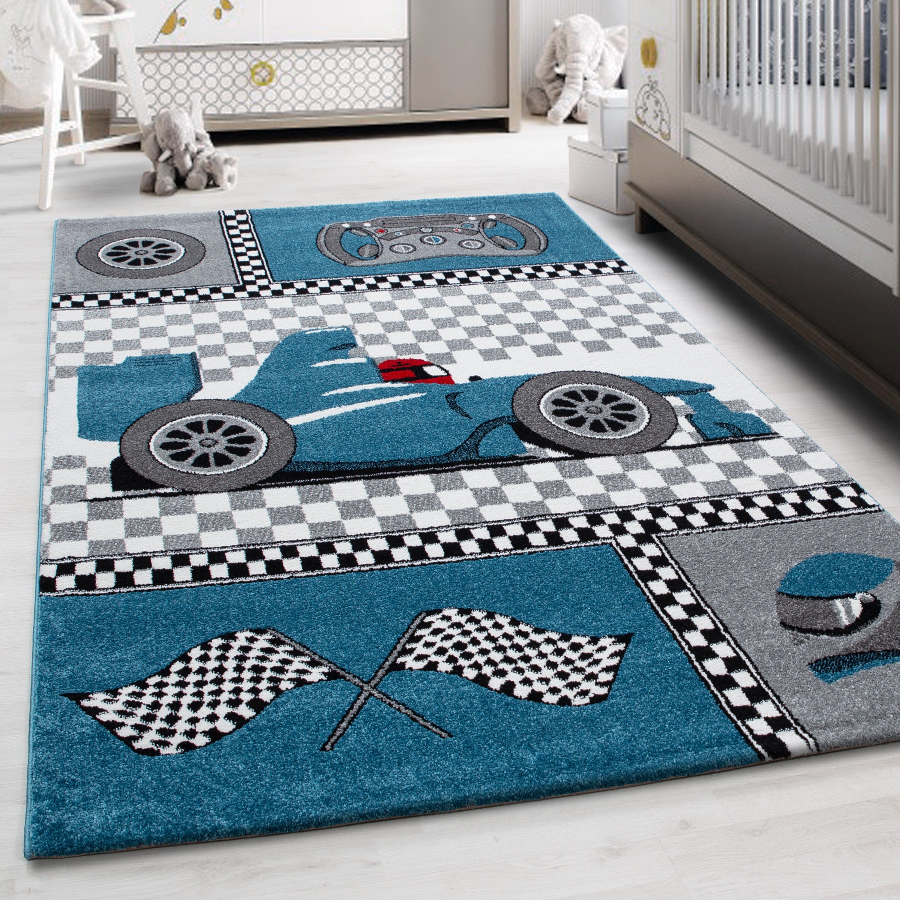 Teppich Rennwagen, Teppium, Rechteckig, Höhe: 11 mm, Kinderteppich Rennwagen Teppich Baby Teppich Kinderzimmer Pflegeleicht