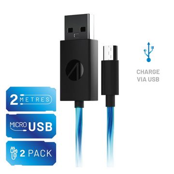 Stealth USB Kabel Doppelpack (2x 2m) Play&Charge mit LED Beleuchtung USB-Kabel, Micro-USB, (200 cm), Beleuchtung