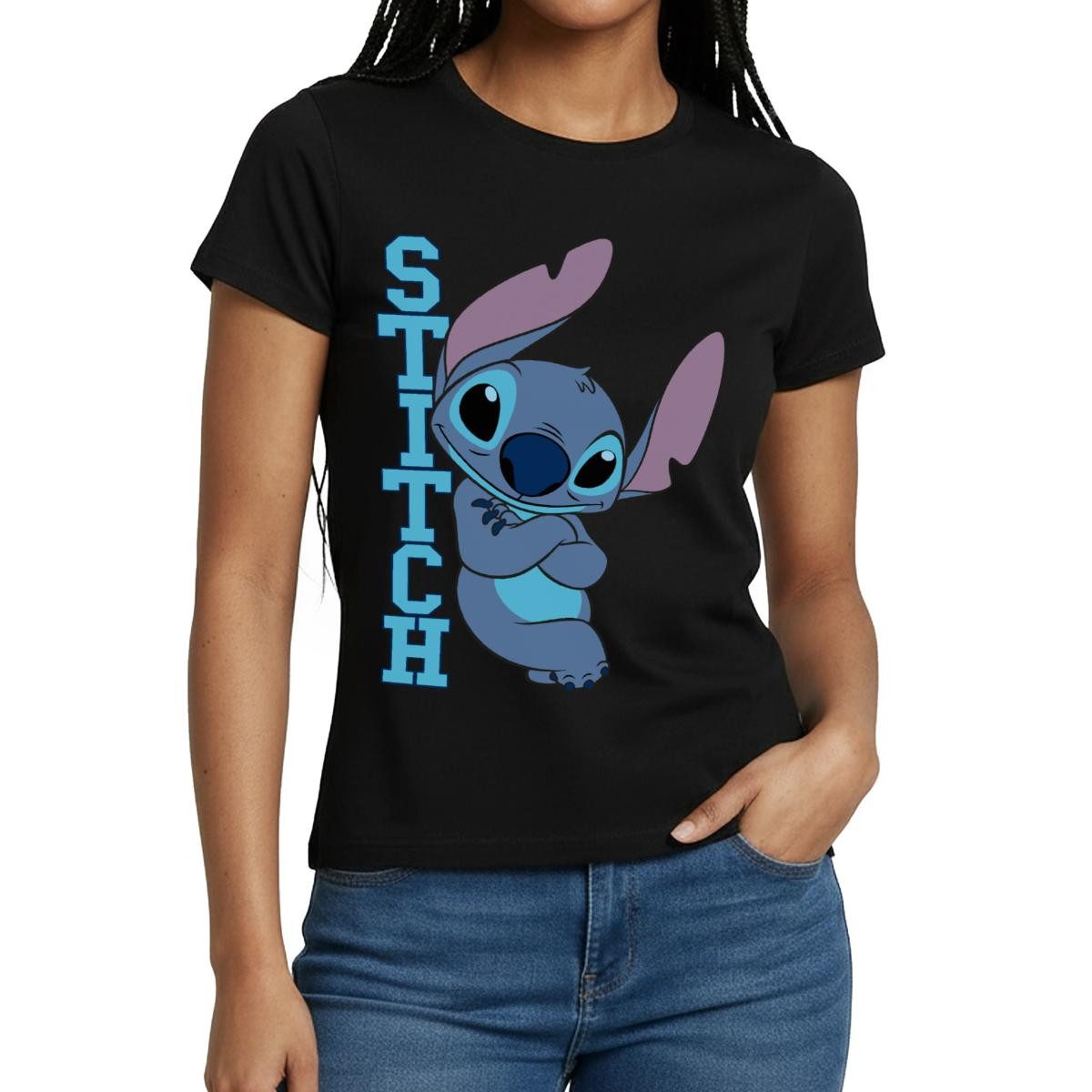 Spreadshirt T-Shirt Lilo & Stitch, Stitch Mit Schriftzug Frauen T-Shirt (1-tlg)
