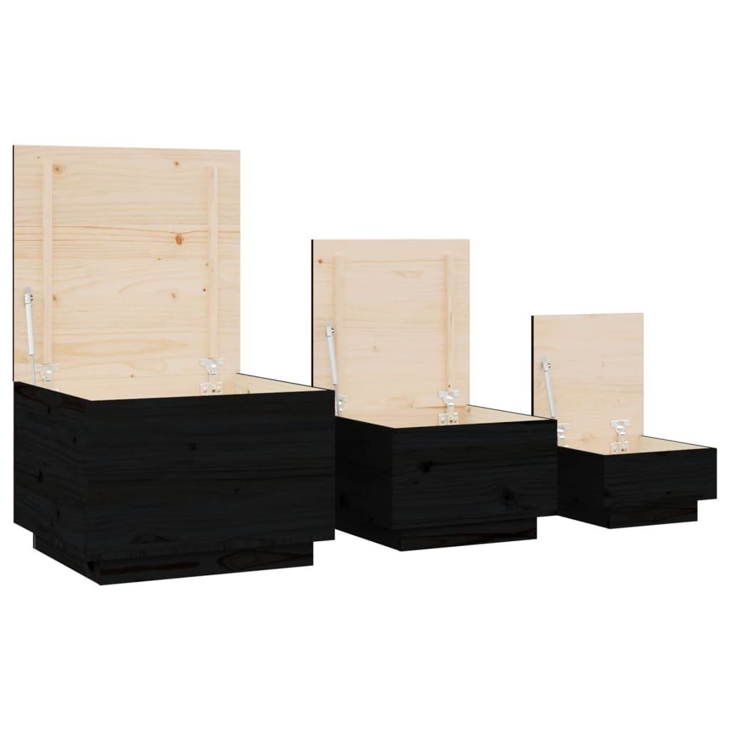 vidaXL Fächerschrank Aufbewahrungsboxen mit Deckeln 3 Schwarz (3-St) Kiefer Stk. Massivholz
