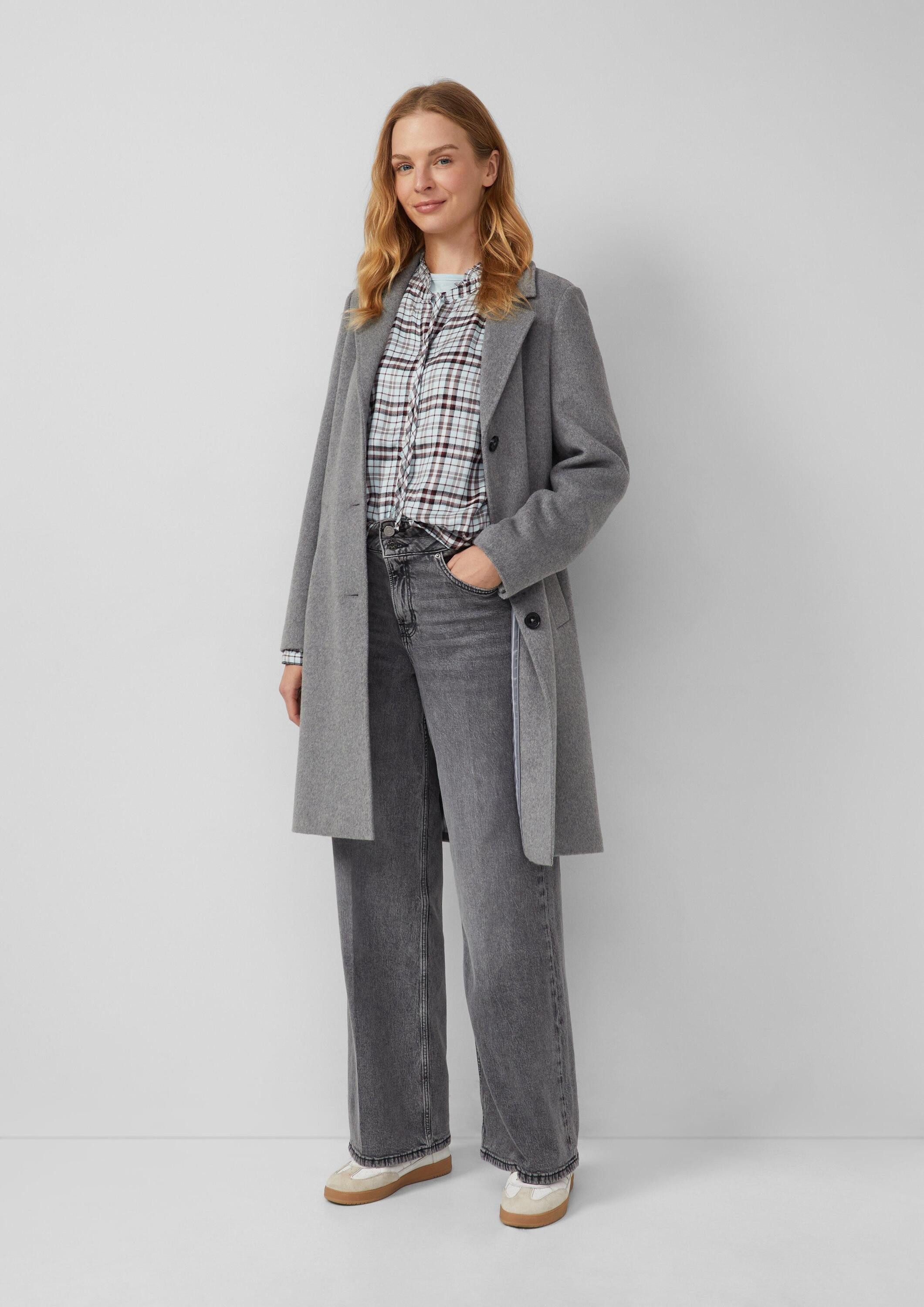 s.Oliver Langarmbluse Bluse Karierte Hemdbluse im Relaxed Fit mit Rüschenkragen