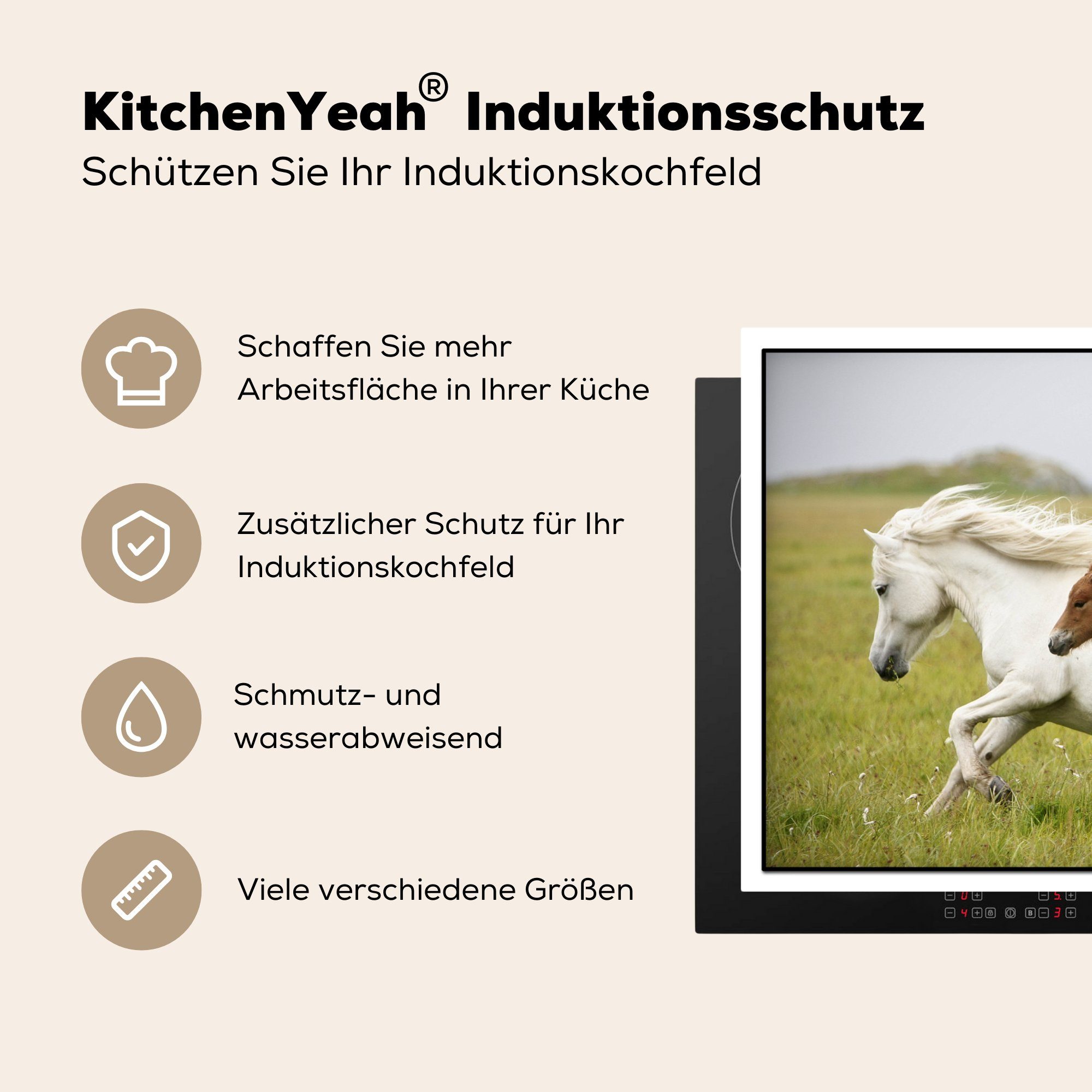MuchoWow - cm, für Pferde 81x52 Gras, - Tiere Schutz Ceranfeldabdeckung Vinyl, Induktionskochfeld (1 die Herdblende-/Abdeckplatte tlg), küche,