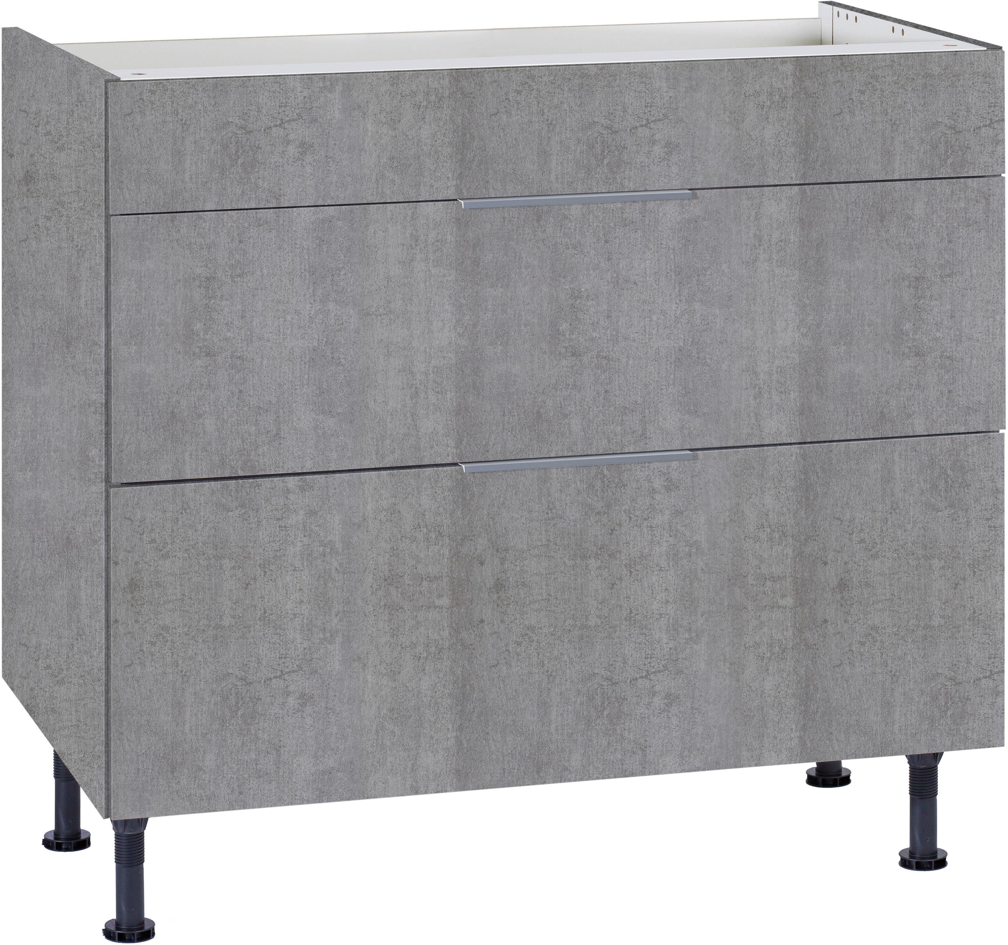 OPTIFIT Breite Soft-Close-Funktion, cm Tara betonfarben und Kochfeldumbauschrank 90 mit Vollauszug | betonfarben