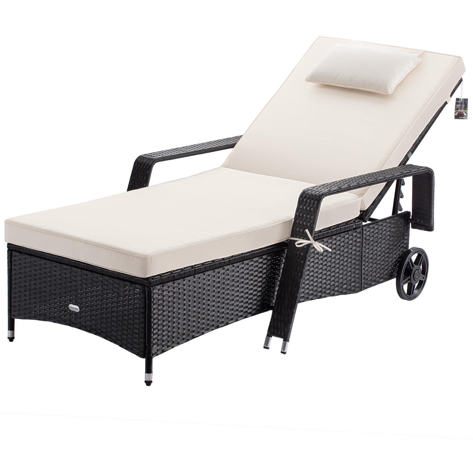 Casaria Gartenliege, 165kg Belastbar 7cm Auflage mit Rollen Sonnenliege 5fach verstellbar