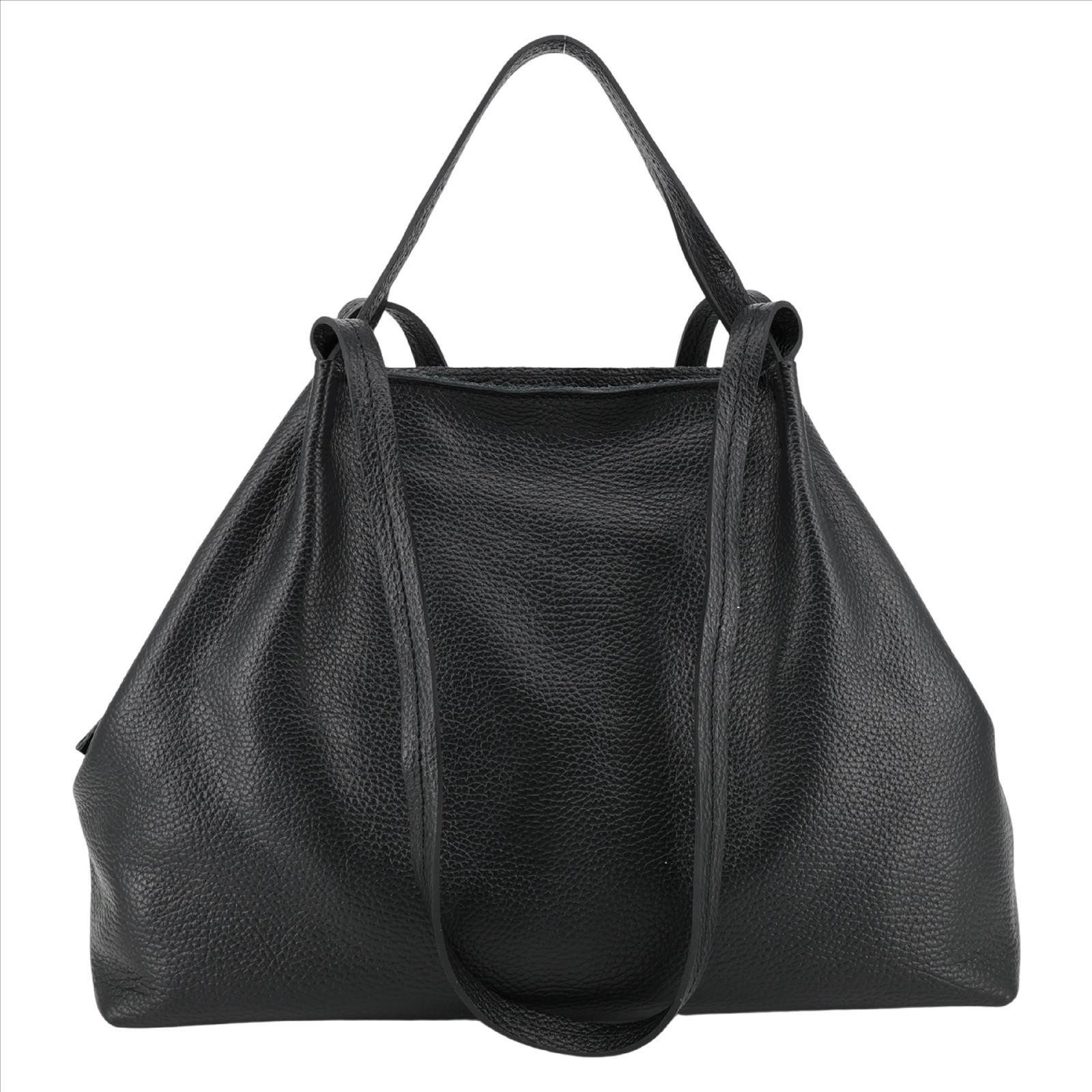 MIRROSI Shopper aus Echtleder, Made in Italy, Henkeltasche Tasche, Groß (L 35 cm x H 28 cm x B 12 cm) Inklusive kleiner Einhängetasche