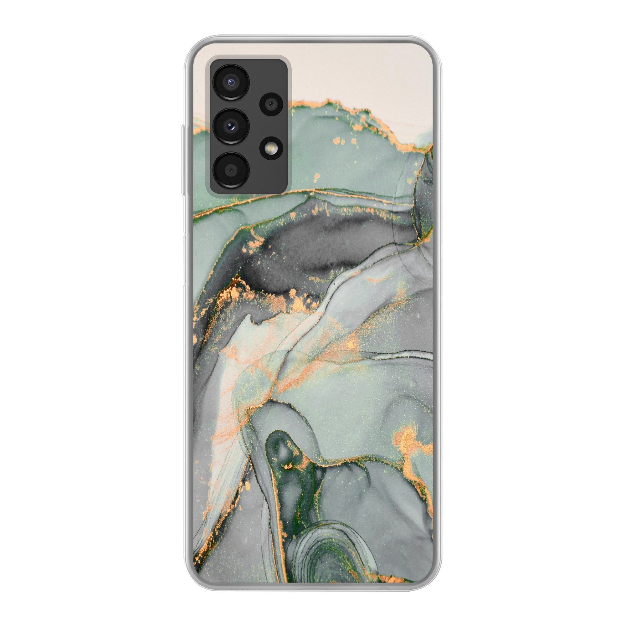 MuchoWow Handyhülle für Samsung Galaxy A13 4G Gold - Marmor - Grün - Luxus - Glitzer - Mar, Smartphone-Bumper, Print, Handy Schutzhülle Dünn