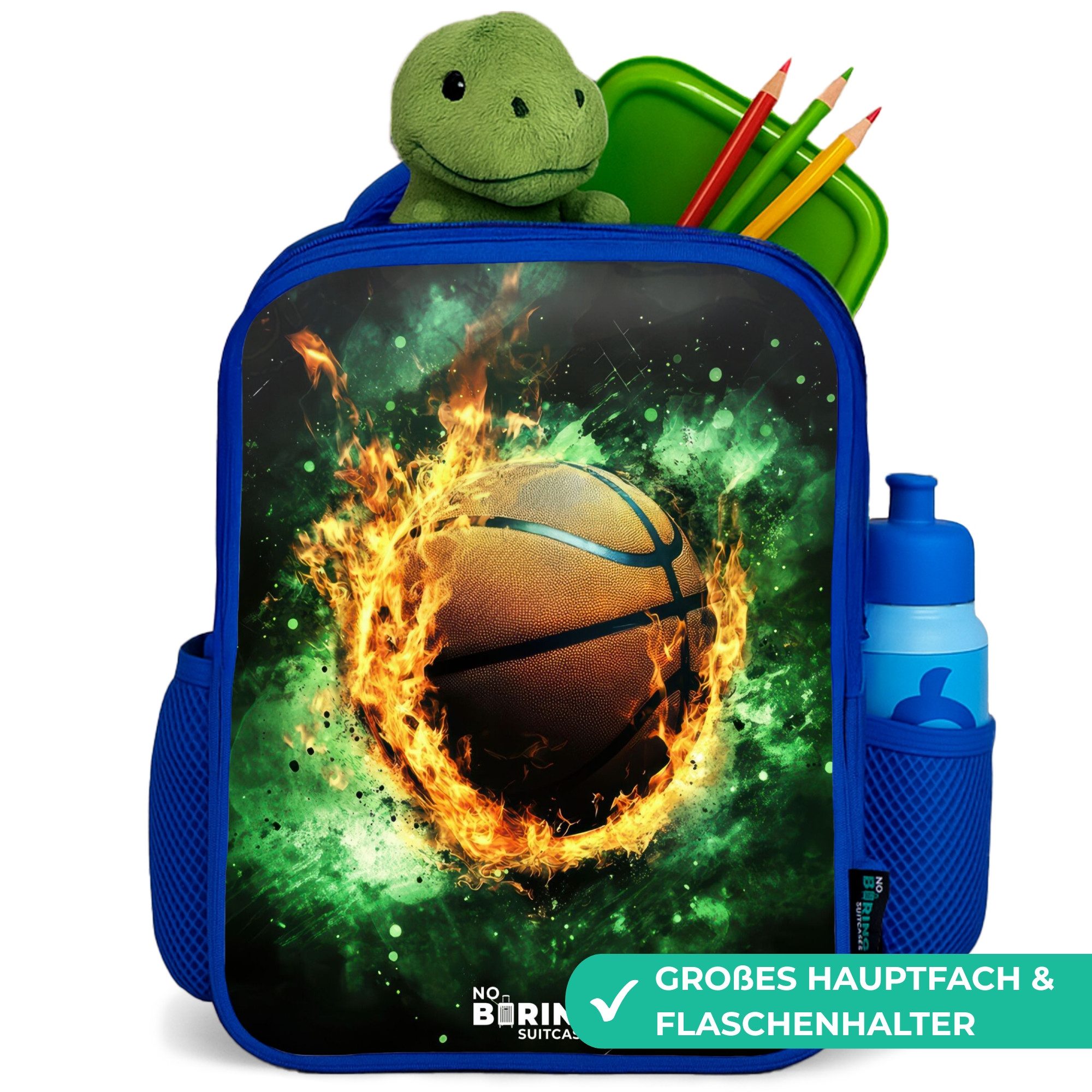 Basketball in Flammen und explosiver Energie