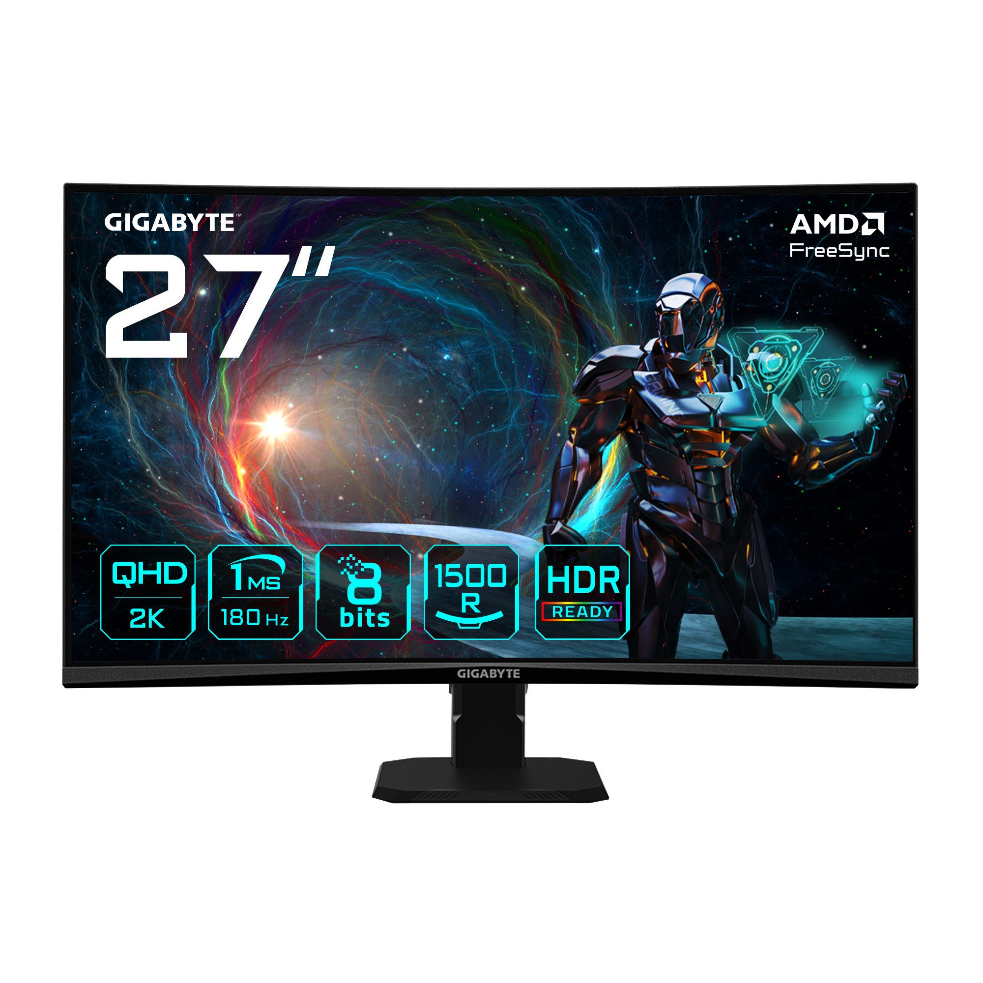 Gigabyte GS27QCA Curved-Gaming-Monitor (68,5 cm/27 ", 2560 x 1440 px, QHD, 1 ms Reaktionszeit, 180 Hz, VA LED, neigbar)