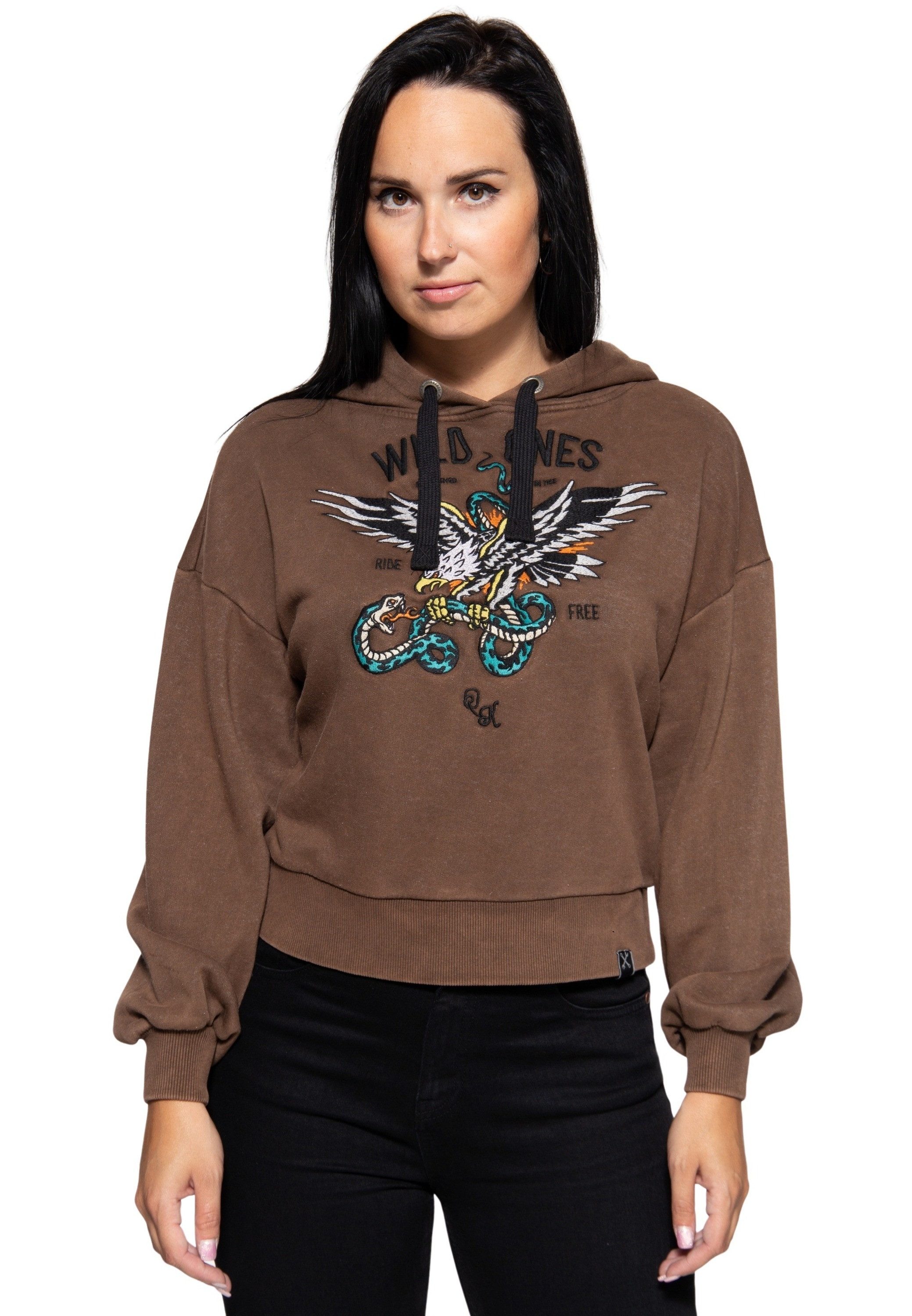 QueenKerosin Kapuzenpullover Wild Ones Ride Free (1-tlg) Acidwashed