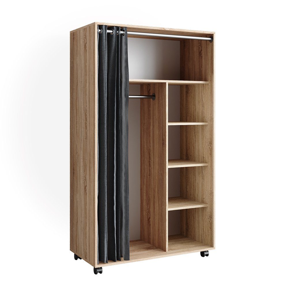 Vicco Kleiderschrank Doros, Sonoma, 100 x 168 cm offen, mit Rollen mit Klei günstig online kaufen