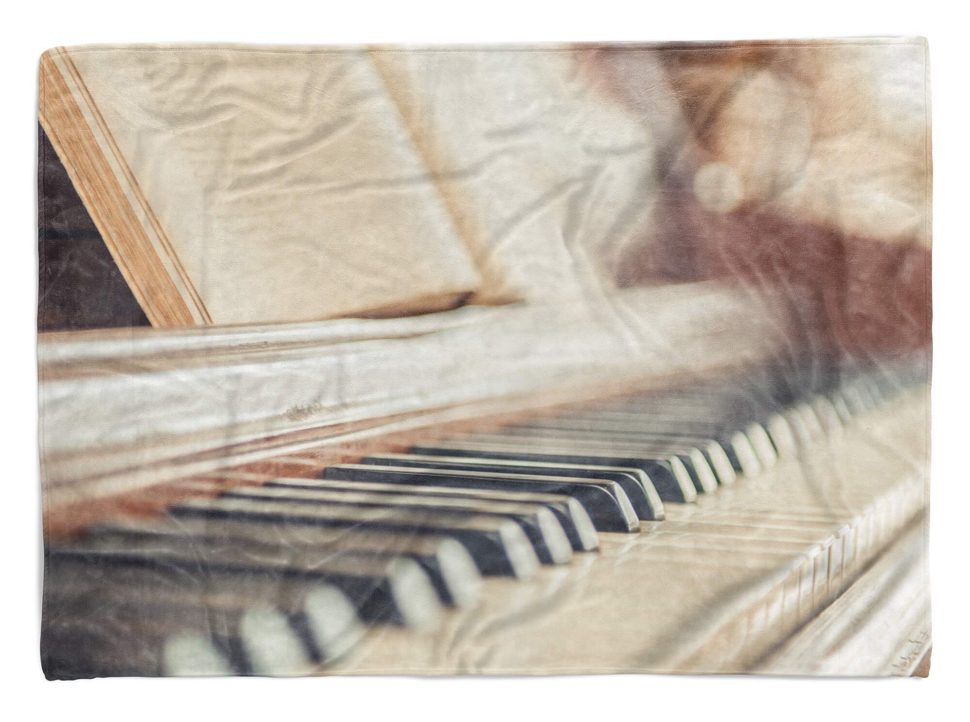Sinus Art Handtücher Handtuch Strandhandtuch Baumwolle-Polyester-Mix Klaviertas, Saunatuch Fotomotiv mit Klavier Handtuch Kuscheldecke (1-St)