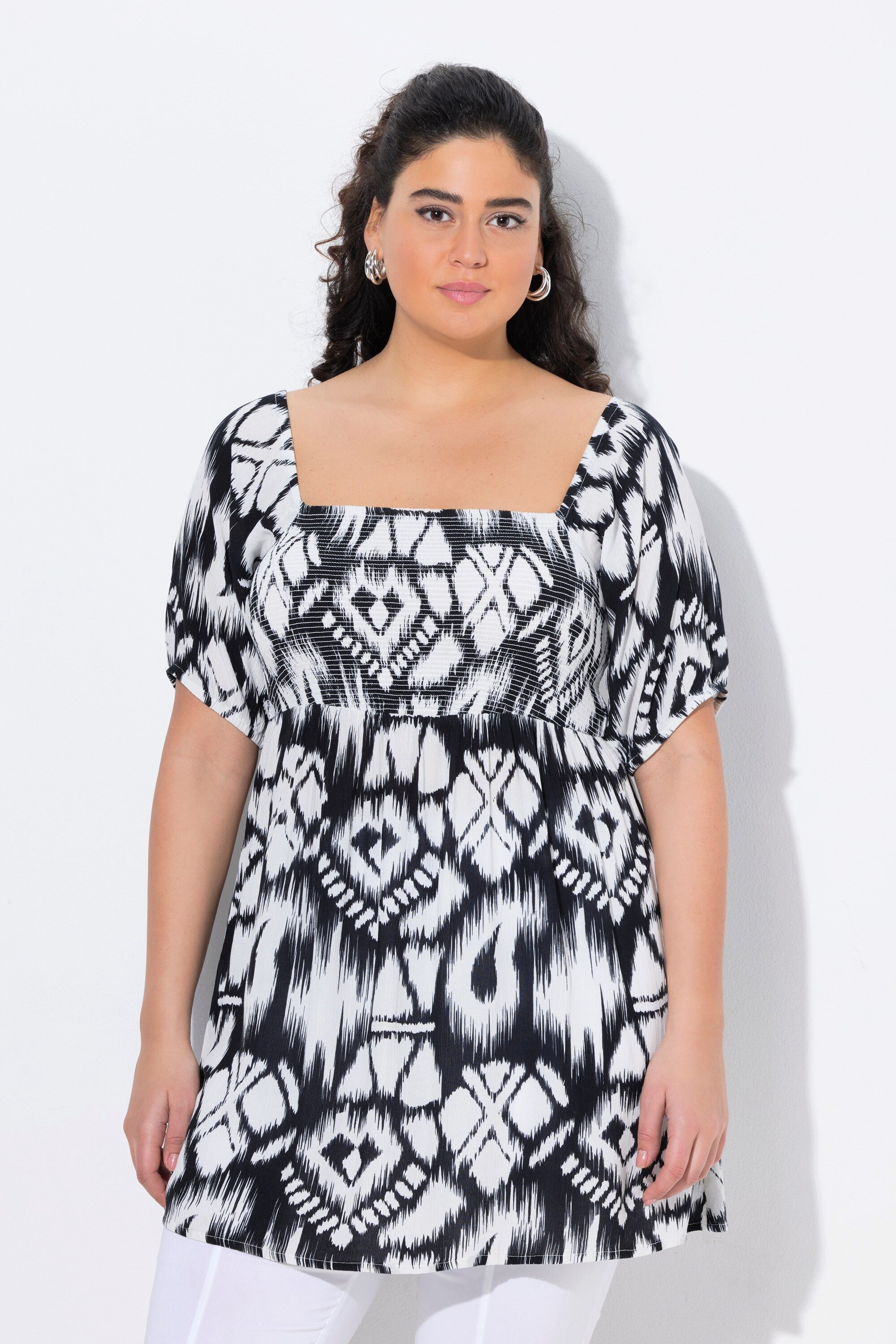 Ulla Popken Spitzenbluse Smokbluse A-Linie Carree-Ausschnitt Halbarm günstig online kaufen