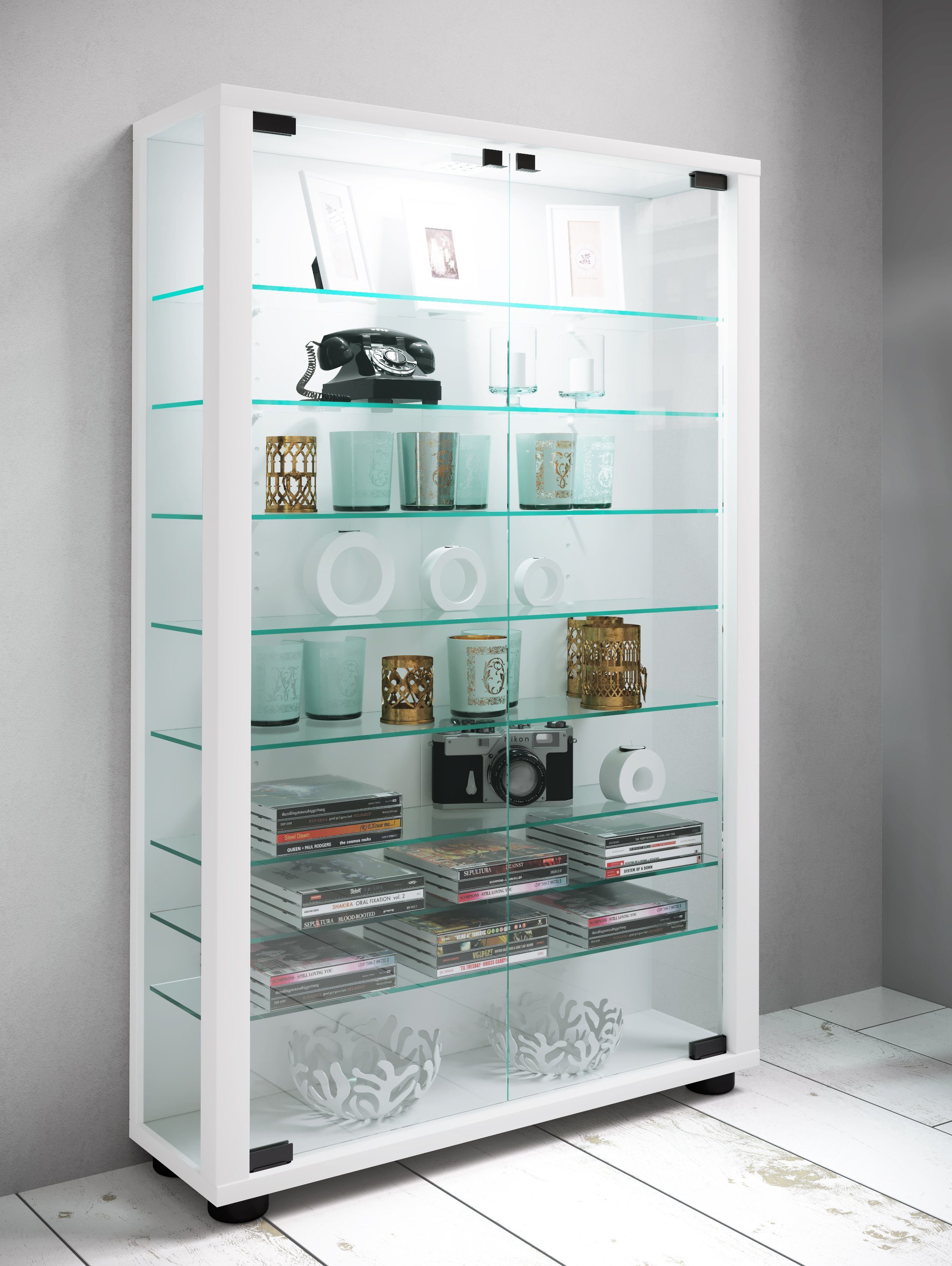 VCM Standvitrine Holz Glas Stand Vitrine Sammelvitrine Lumo Mini