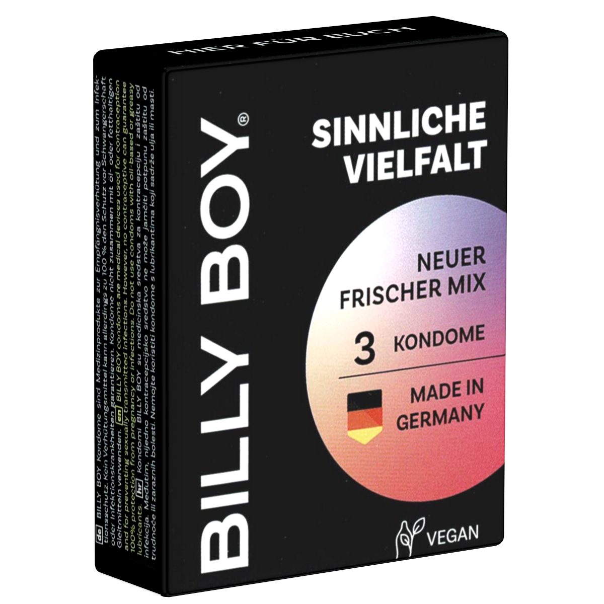 Billy Boy Kondome Tray "Stay Safe" - 4 Sorten im Mix 28 Packungen mit je 3 Kondomen, insgesamt, 84 St., verschiedene Kondome aus Latex, Bunte Vielfalt, Länger L – Bild 5 von 5