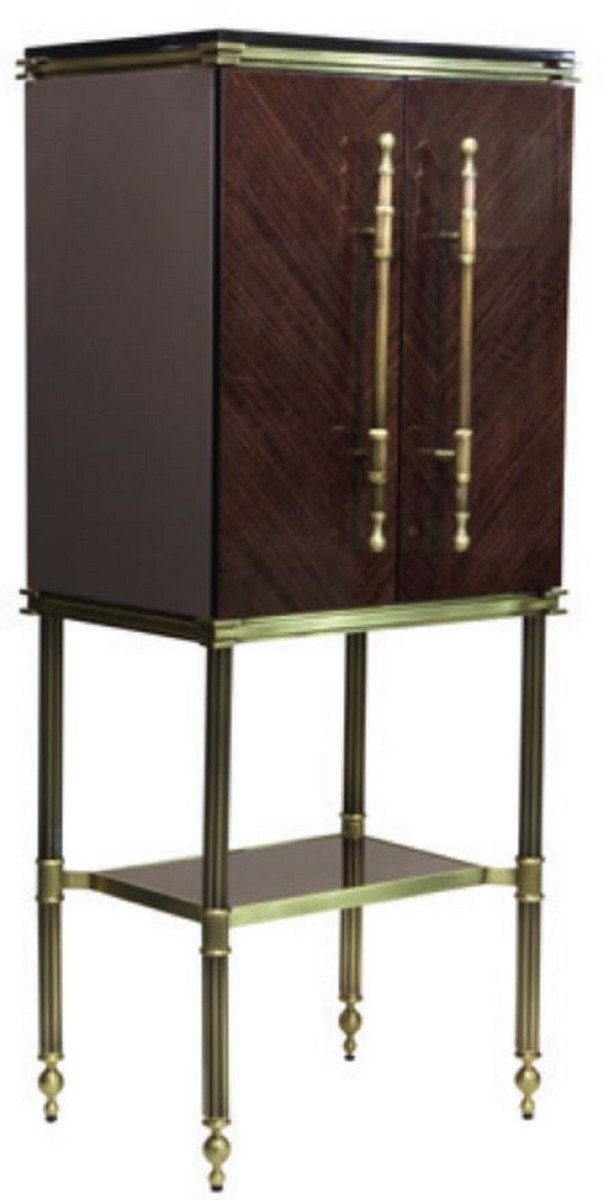 Casa Padrino Barschrank Casa Padrino Luxus Barschrank Dunkelbraun Hochglanz / Matt Gold 82 x 52 x H. 162 cm - Weinschrank mit 2 Türen - Wohnzimmer Möbel - Bar Möbel - Hotel Möbel - Luxus Kollektion