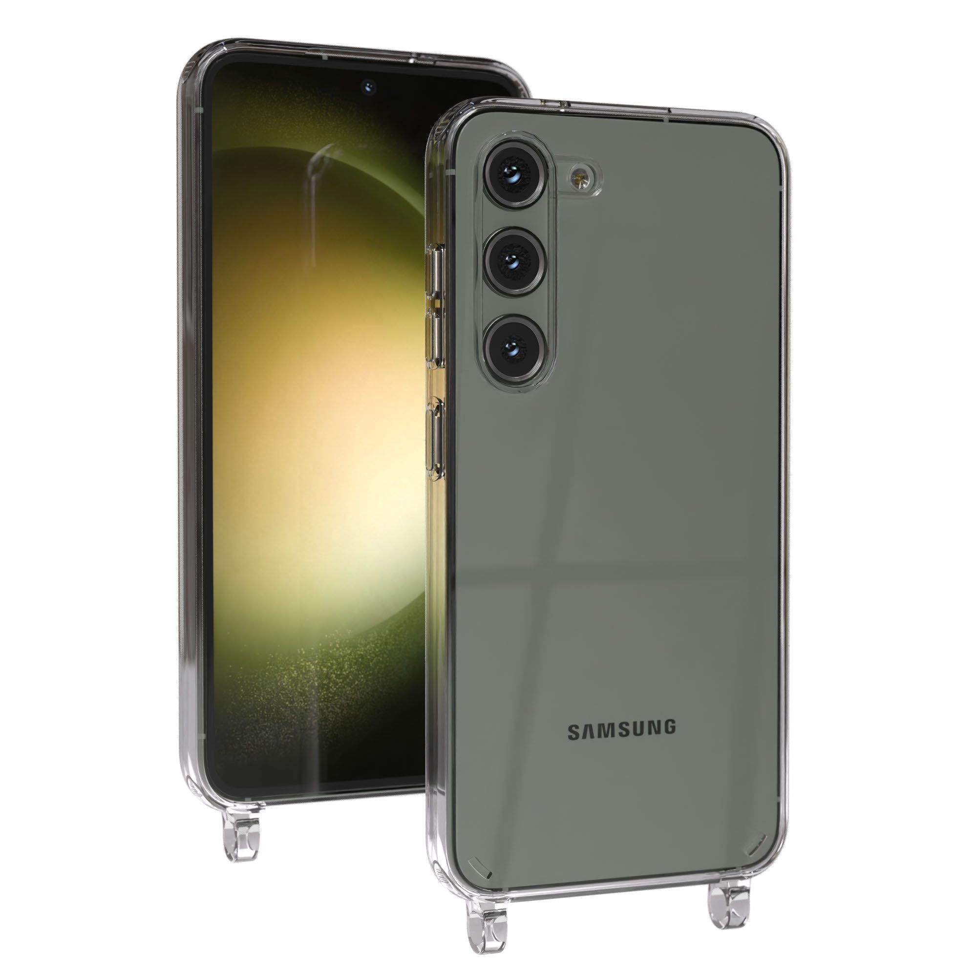 EAZY CASE Handykette Handyhülle für Handyketten mit Befestigungsösen für Samsung Modelle 6,1 Zoll, Hülle für Handykette, Transparent mit Ösen für Samsung Galaxy S23