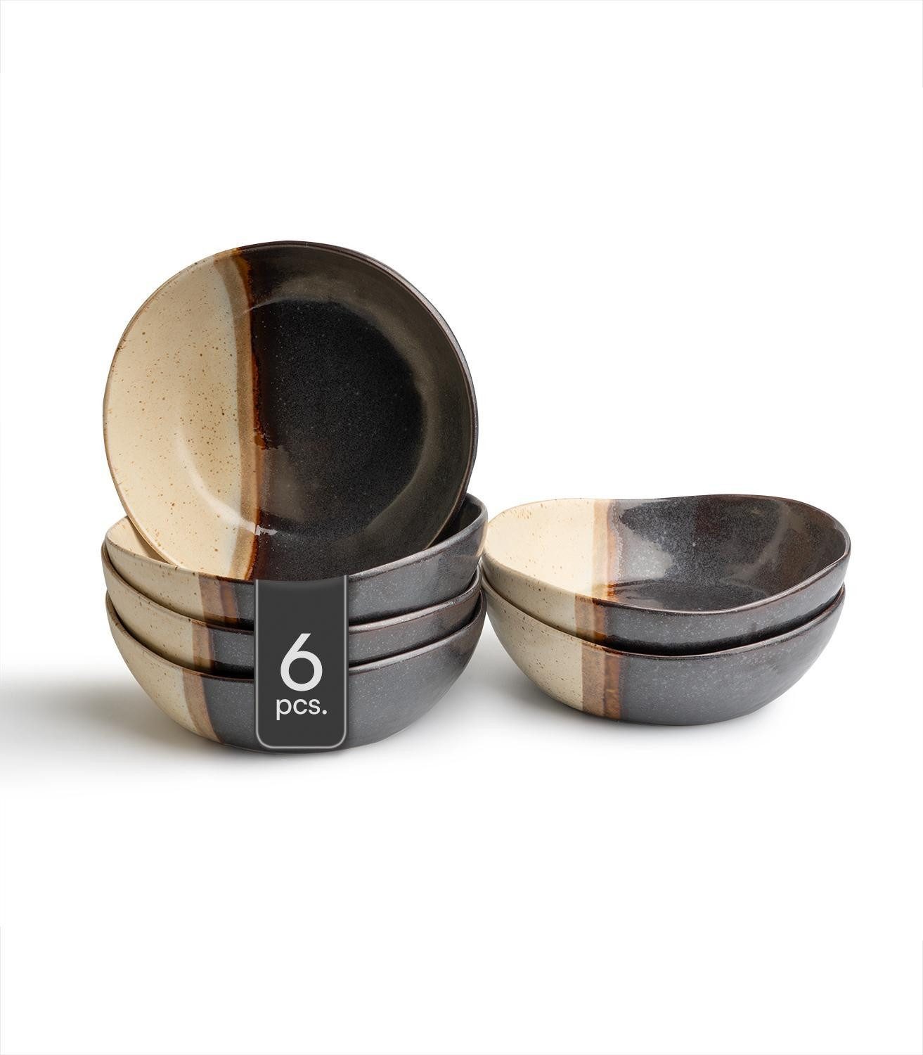 Schale RACO, Ø 18 cm, Schwarz, Braun, Keramik, Keramik, (Set, 6-tlg), matte Oberfläche