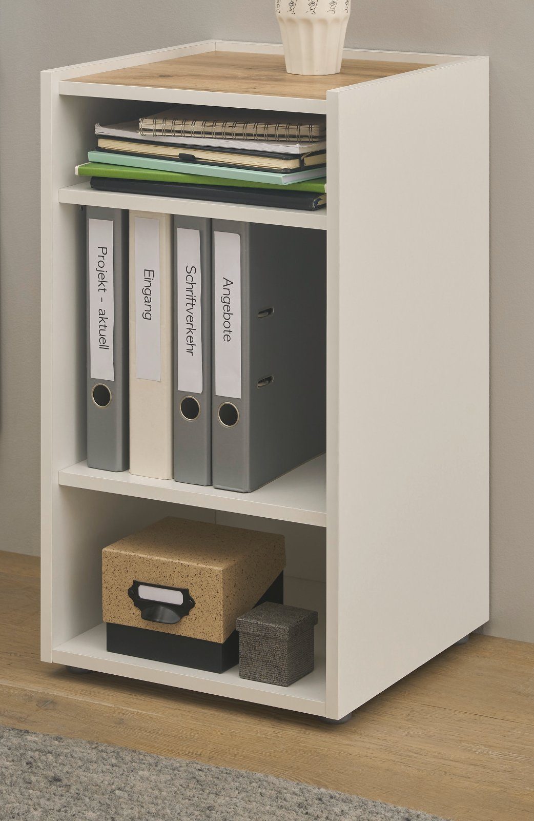 Furn.Design Container Center (Schreibtischcontainer in weiß mit Eiche, 40 x 70 cm)