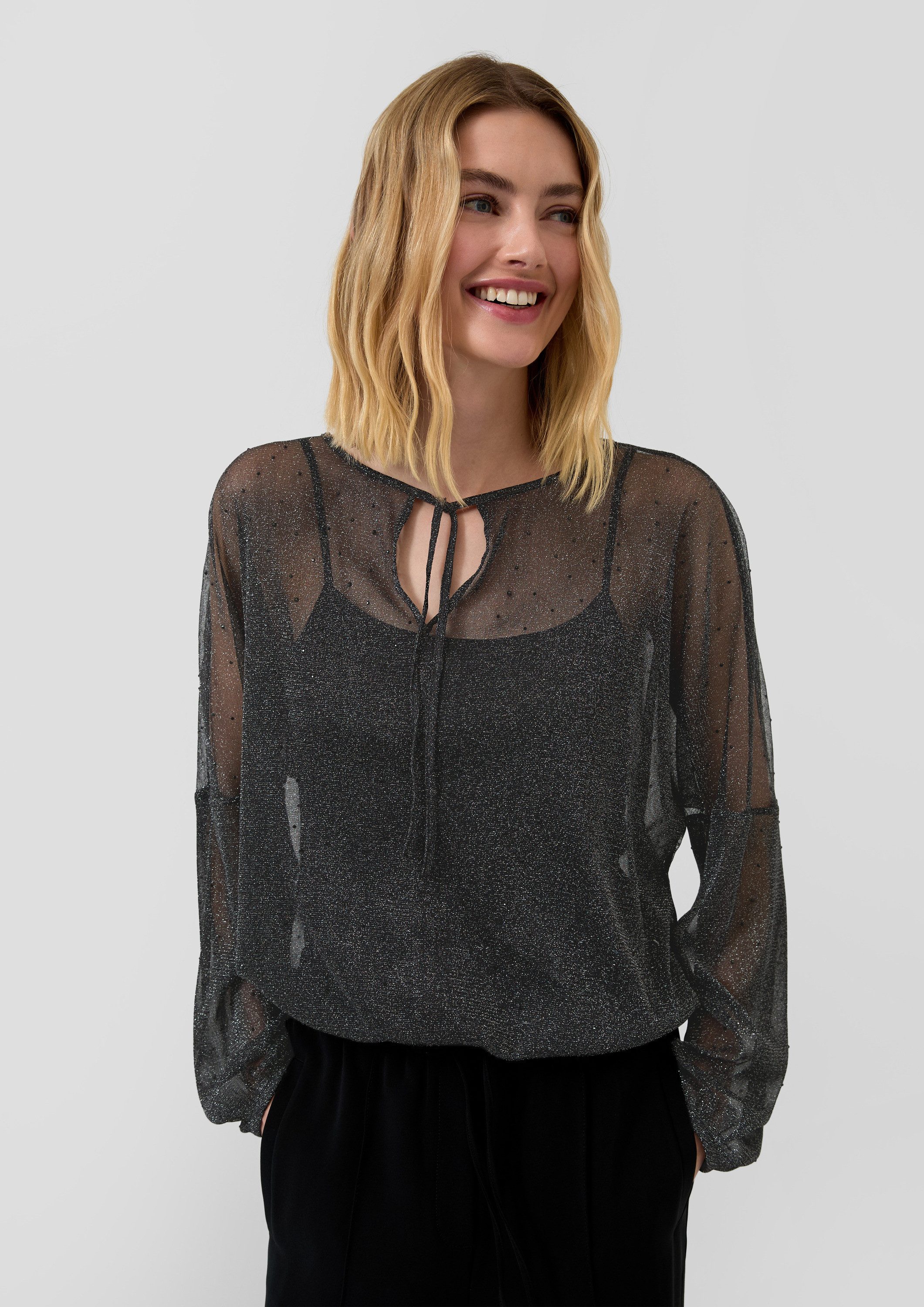 s.Oliver Langarmbluse Bluse Transparente Bluse mit Glitzergarn und Schmucks günstig online kaufen