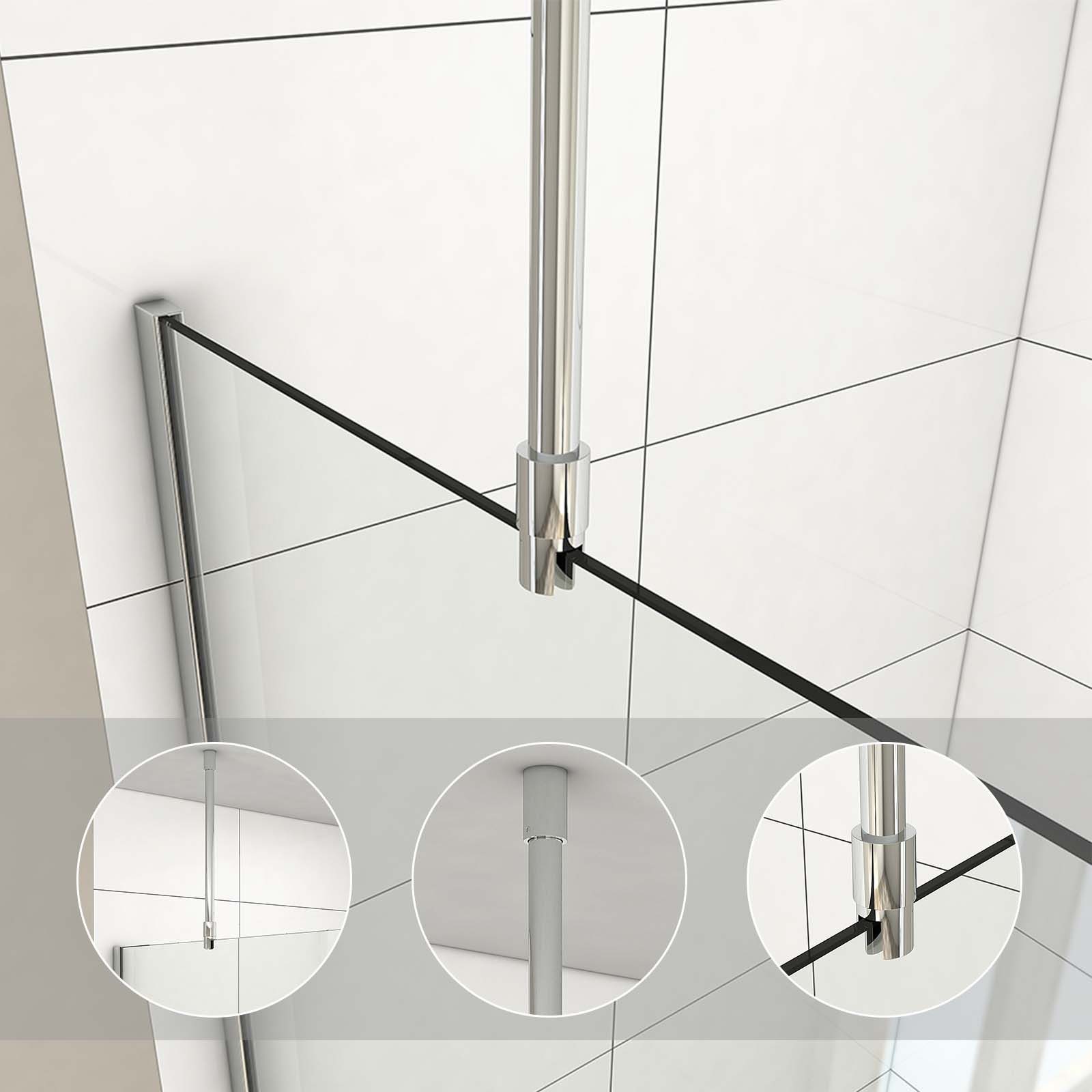 MEYKOERS Duschwand-Stabilisationsstange 50 cm, rund, für 6/8/10 mm Glas, Deckenmontage, 304 Edelstahl, Chrom