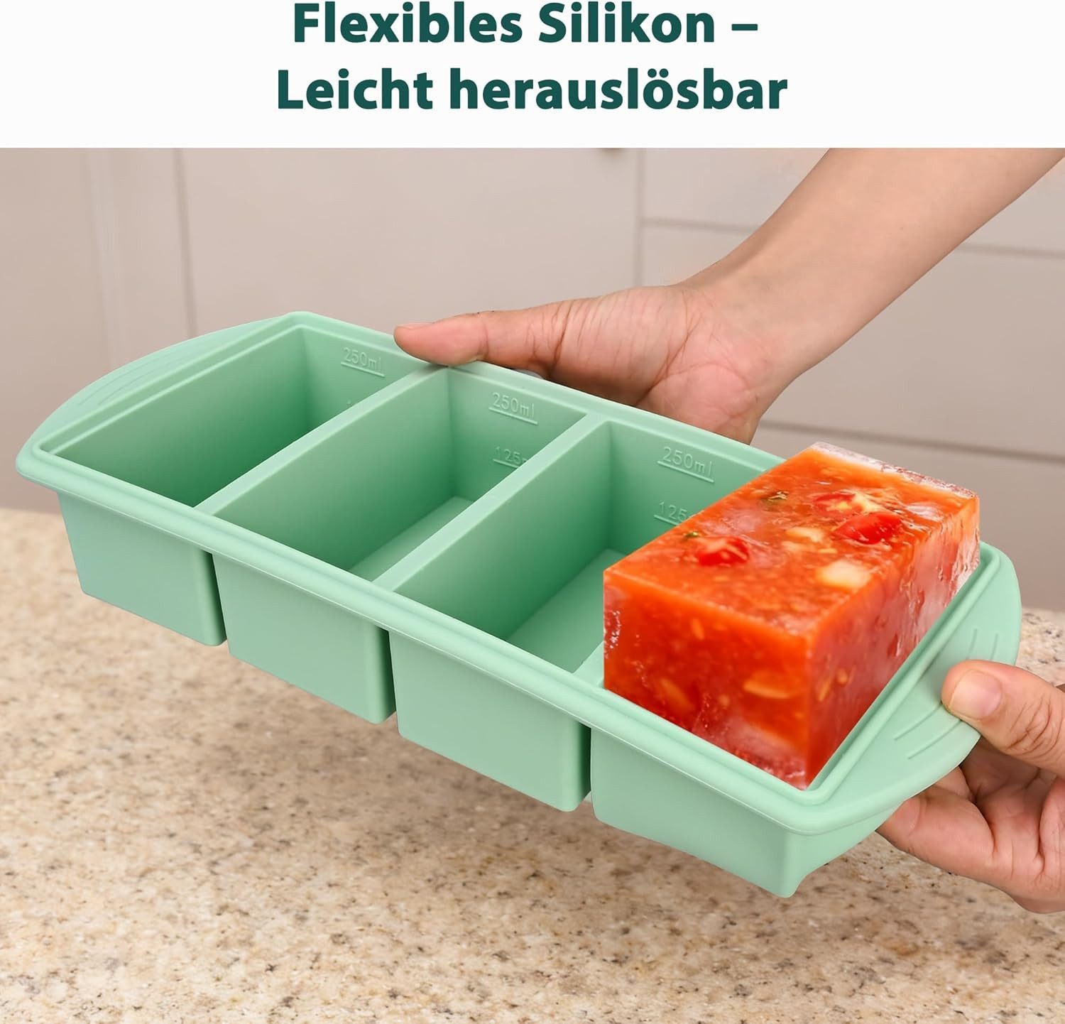 FELIXLEO Eiswürfelform Silikon Gefrierform mit Deckel für Suppe Meal Prep Mint, (2-tlg) – Bild 5 von 5