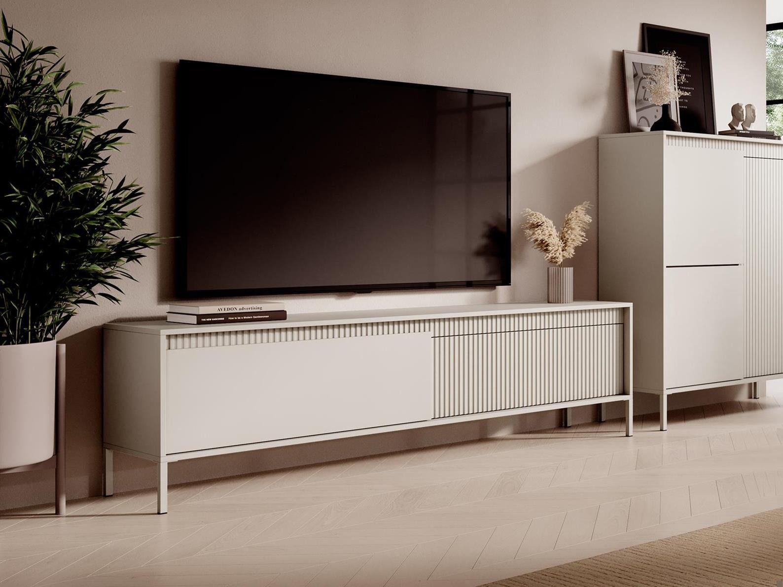 Compleo TV-Schrank RTV-Kabinett für großes Wohnzimmer, mit Lammellen JULO Breite: 187 cm