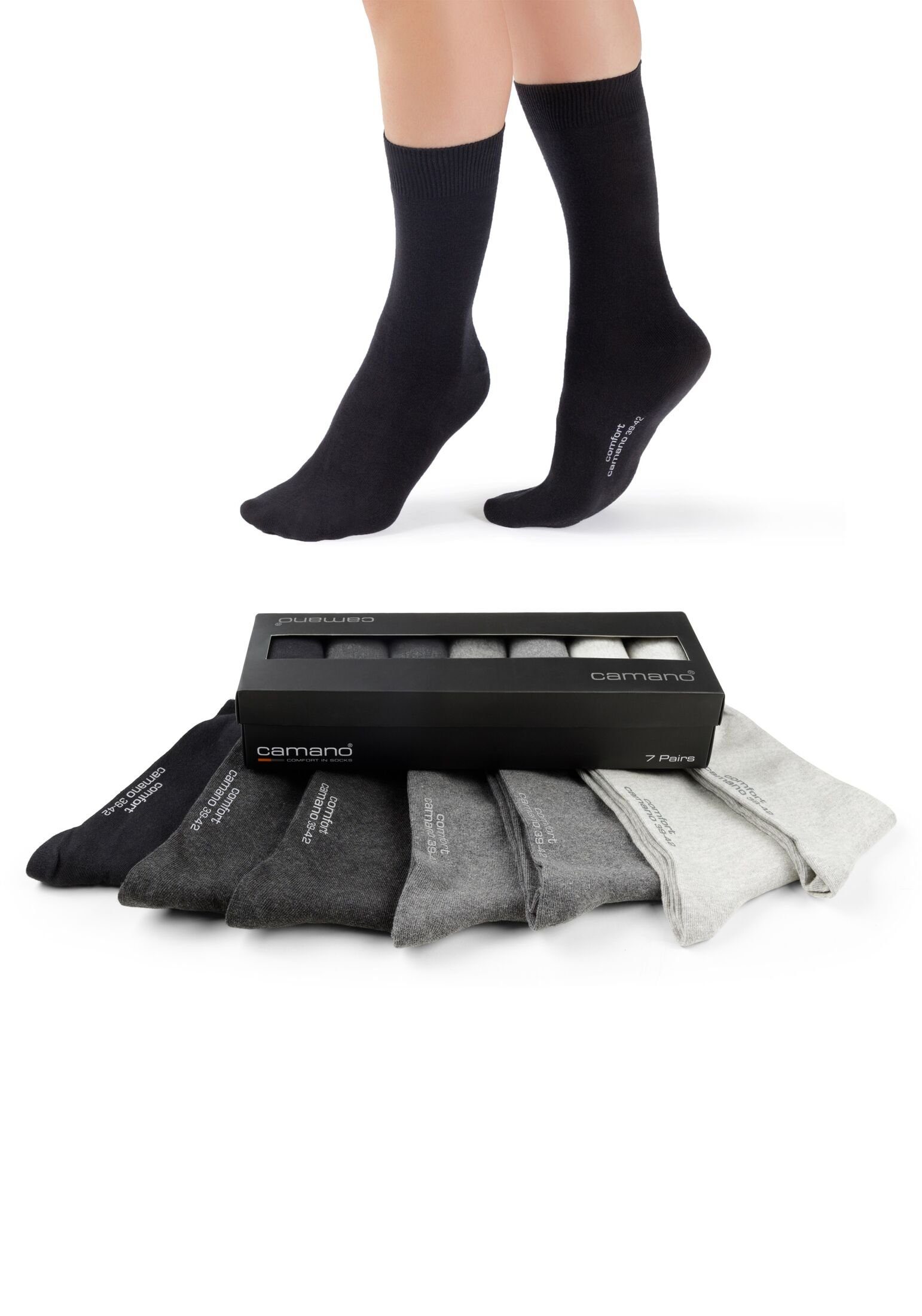 Camano Socken Sockenbox 7er Pack, Hoher Tragekomfort durch weichen Bund und  soften Materialmix