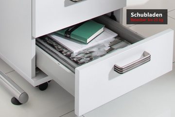 bümö Rollcontainer office Bürocontainer - mit 3 Schubladen, Dekor: Eiche mit Bogengriff (Metall)