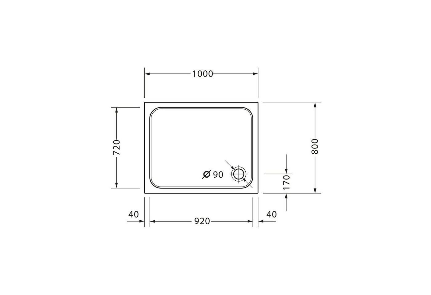 Thumbnail - Duravit Duschwanne D-Code 1000 x 800mm Weiß Rechteck Ablaufdurchmesser 90mm, rechteckig, Sanitäracryl