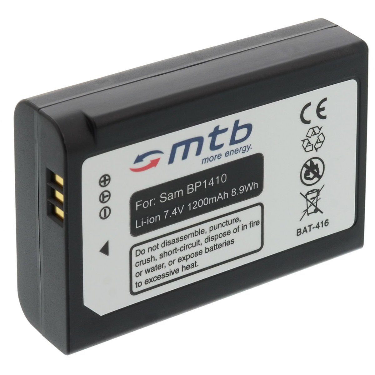 mtb more energy [BAT-416 - Li-Ion] Kamera-Akku kompatibel mit Akku-Typ Samsung BP-1410 1200 mAh (7,4 V), passend für: Samsung Smart Camera NX30, WB2200F…