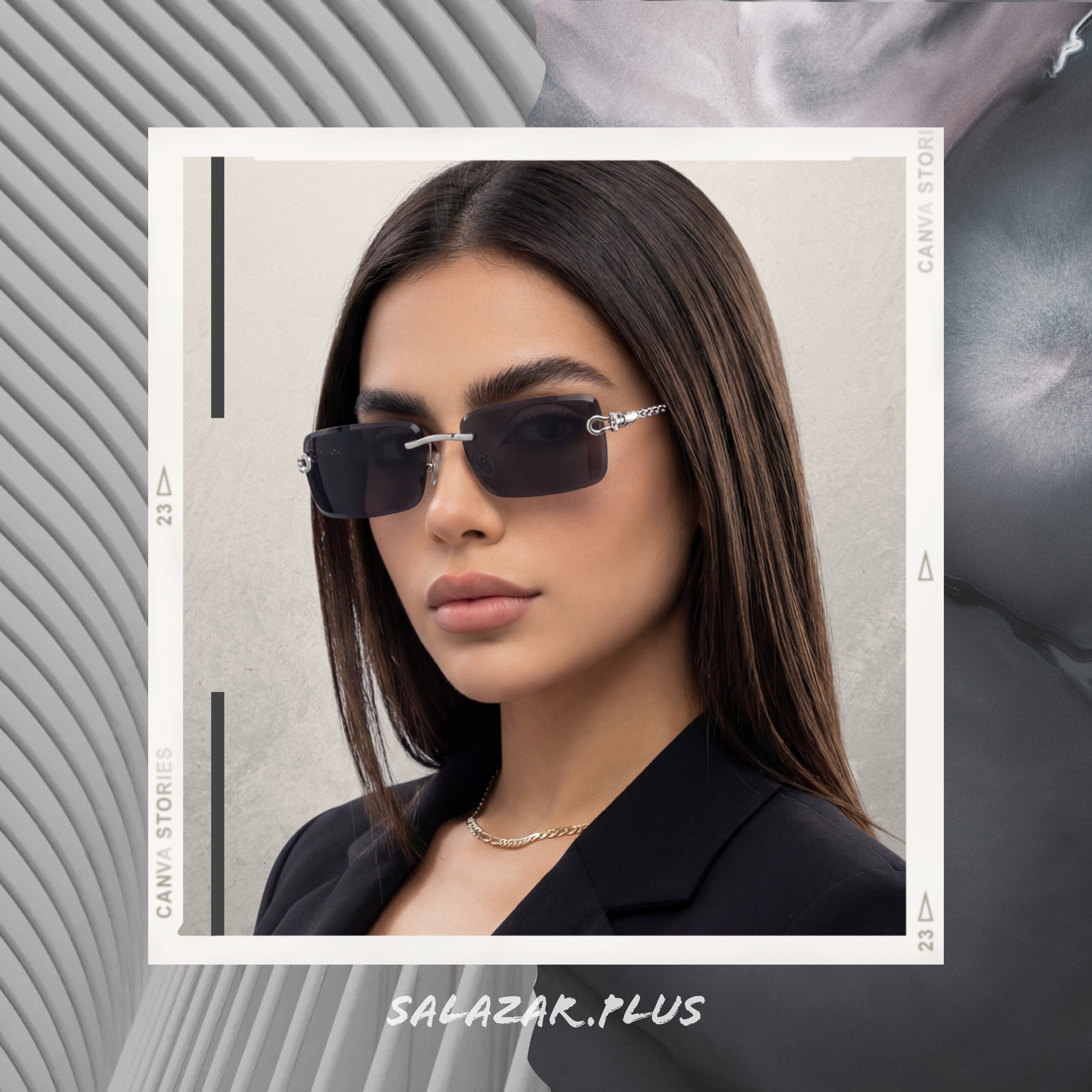 salazar.plus Sonnenbrille Premium Randlos Rechteckig Metallgestell Blau Braun Schwarz Grau Elegante randlose Metall-Sonnenbrille im modernen Rechteck-Design