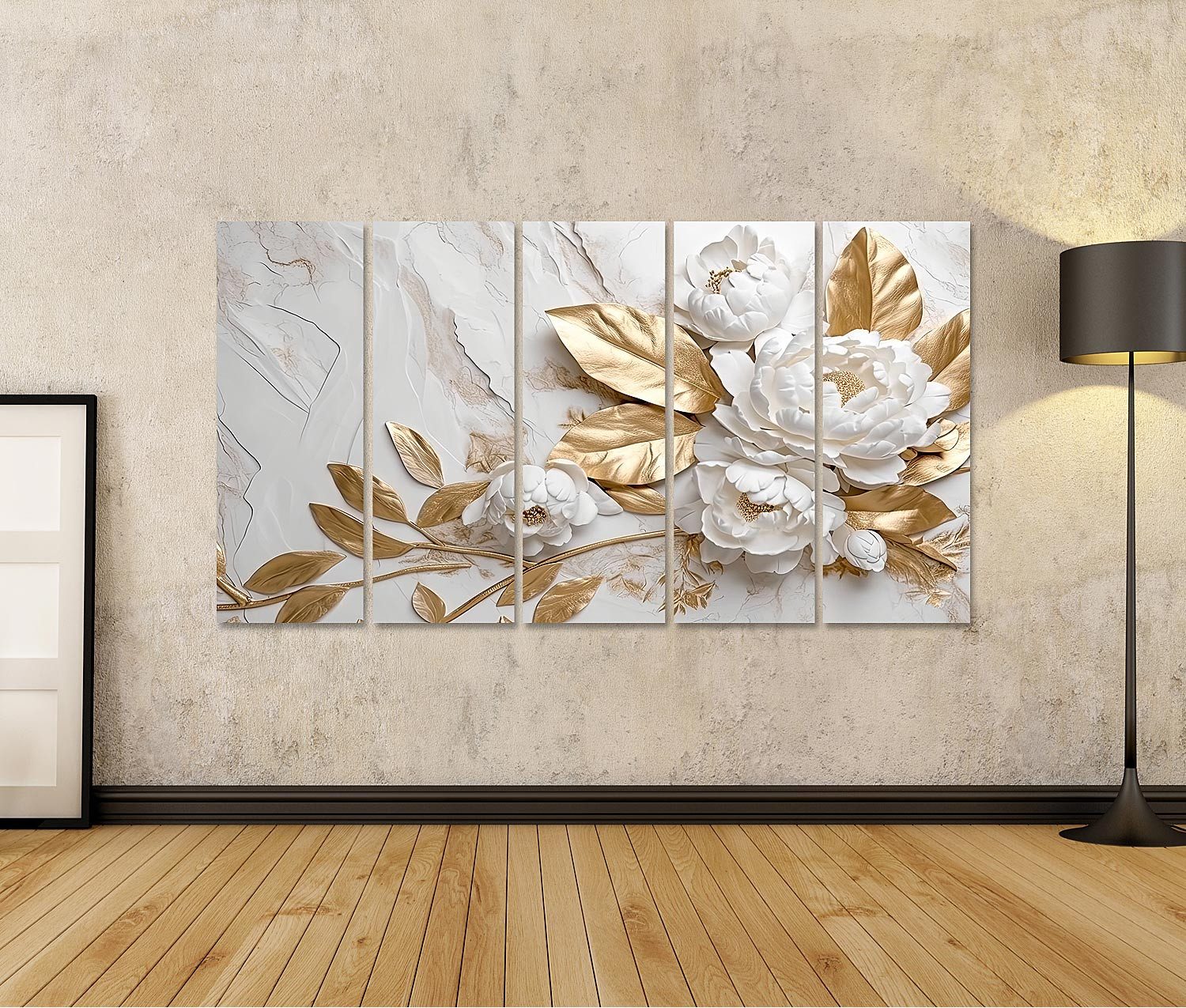 islandburner Leinwandbild Marmor Textur Weiß Gold günstig online kaufen
