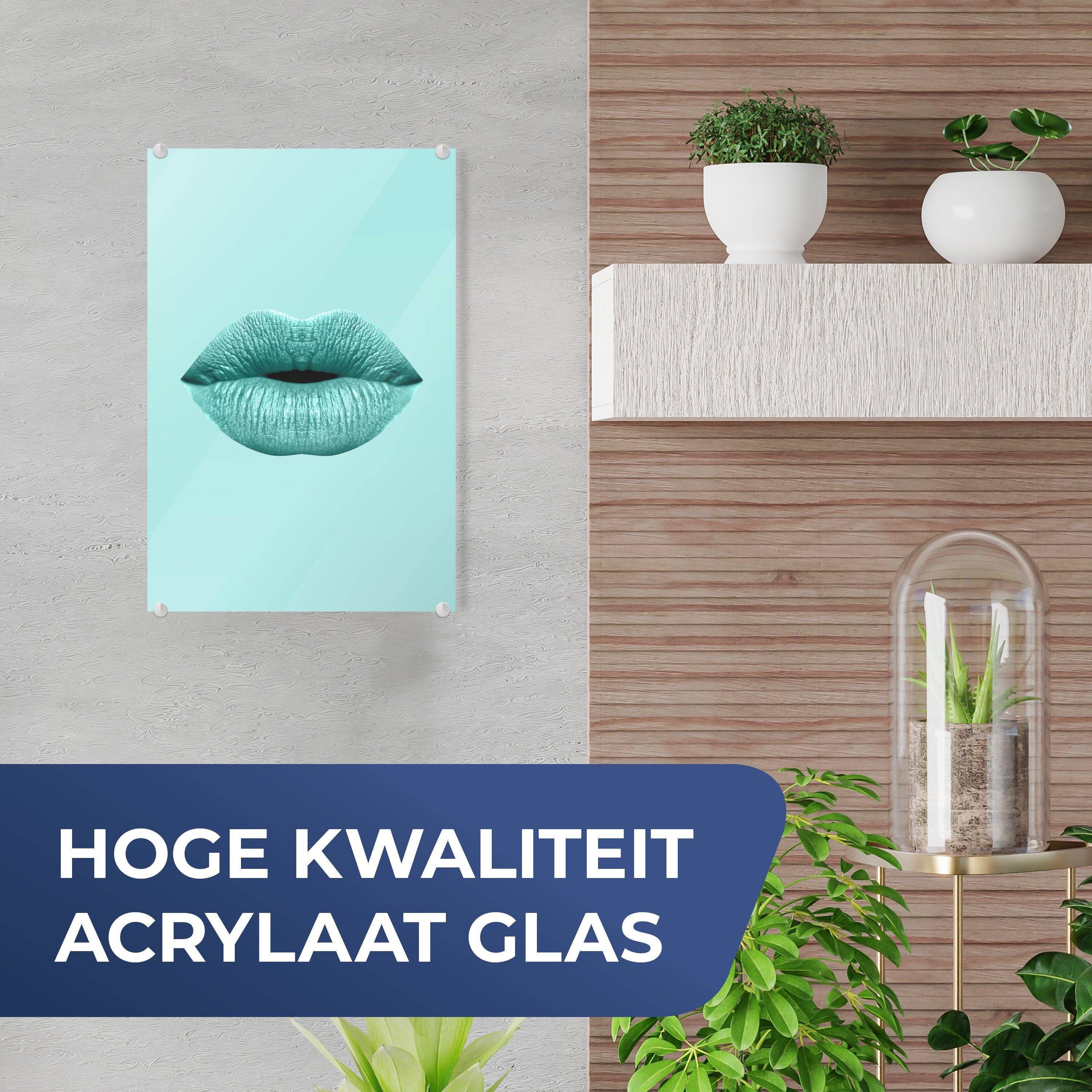 Acrylglasbild Blau, - Foto (1 Glasbilder St), - Wanddekoration Lippen - Glas Pastell Wandbild MuchoWow Glas - auf auf Bilder -