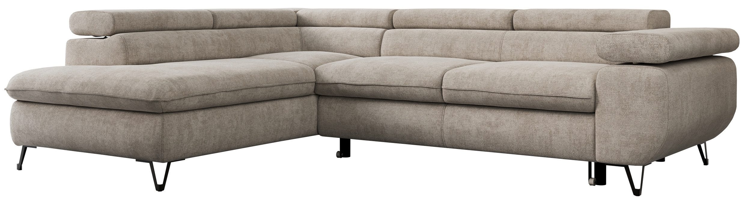 MKS MÖBEL Ecksofa PETER L, Set, Ecksofa L-form, HR35-Schaum, Wellenfederkern, Bettfunktion, Einstellbare Kopfstützen, Bettkasten