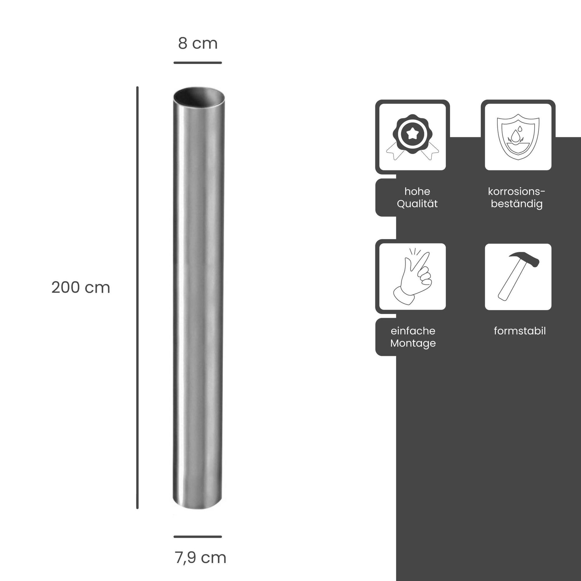 Zambelli Regenfallrohr, (Fallrohr gefalzt verzinkt DN 80, 2m Silber Regenfallrohr), Regenfallrohr mit hohem Korrosionsschutz, einfache Montage, ohne löten