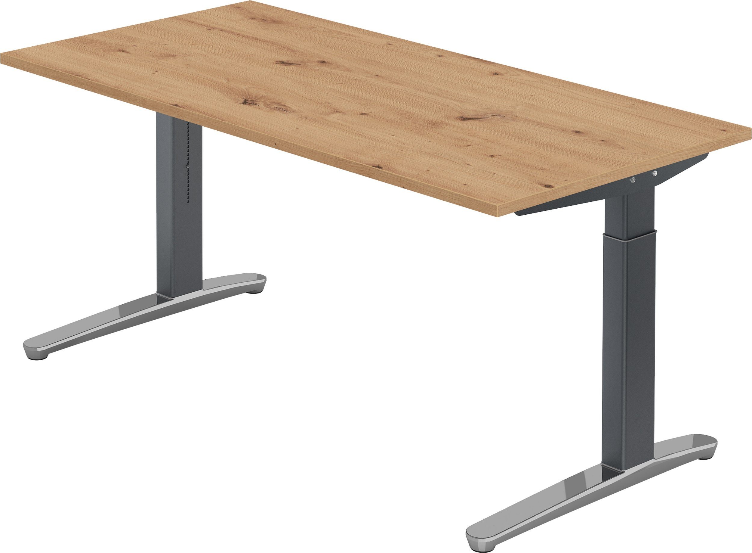 bümö Schreibtisch Schreibtisch Serie-XB, Rechteck: 160 x 80 cm - Dekor: Asteiche - Gestell: Graphit/Alu poliert