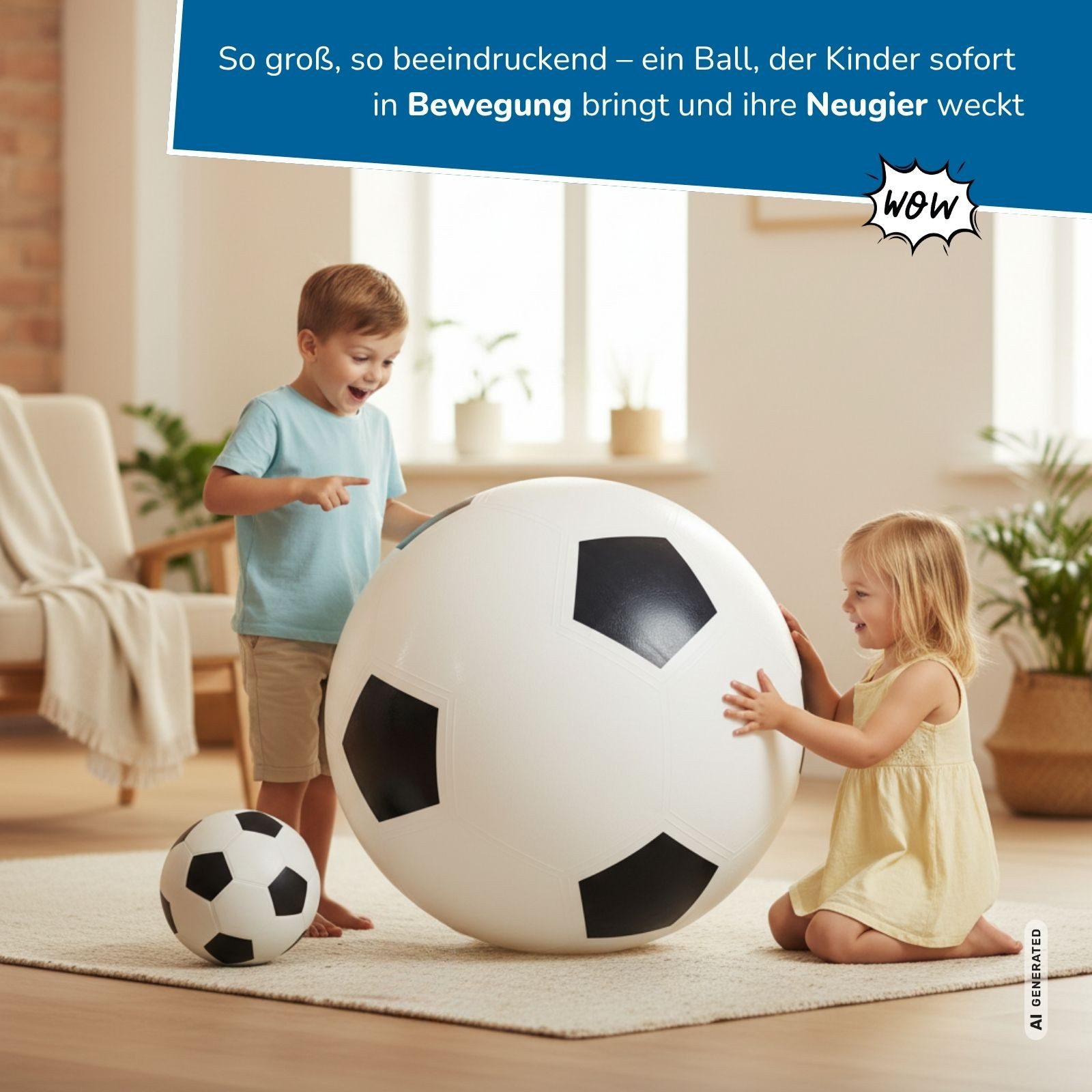 alldoro Jumboball XXL Fußball aufblasbar 75 cm, Riesenfußball für drinnen & draußen, Jumbo-Spielball für Kinder & Erwachsene, mit enormer Sprungkraft