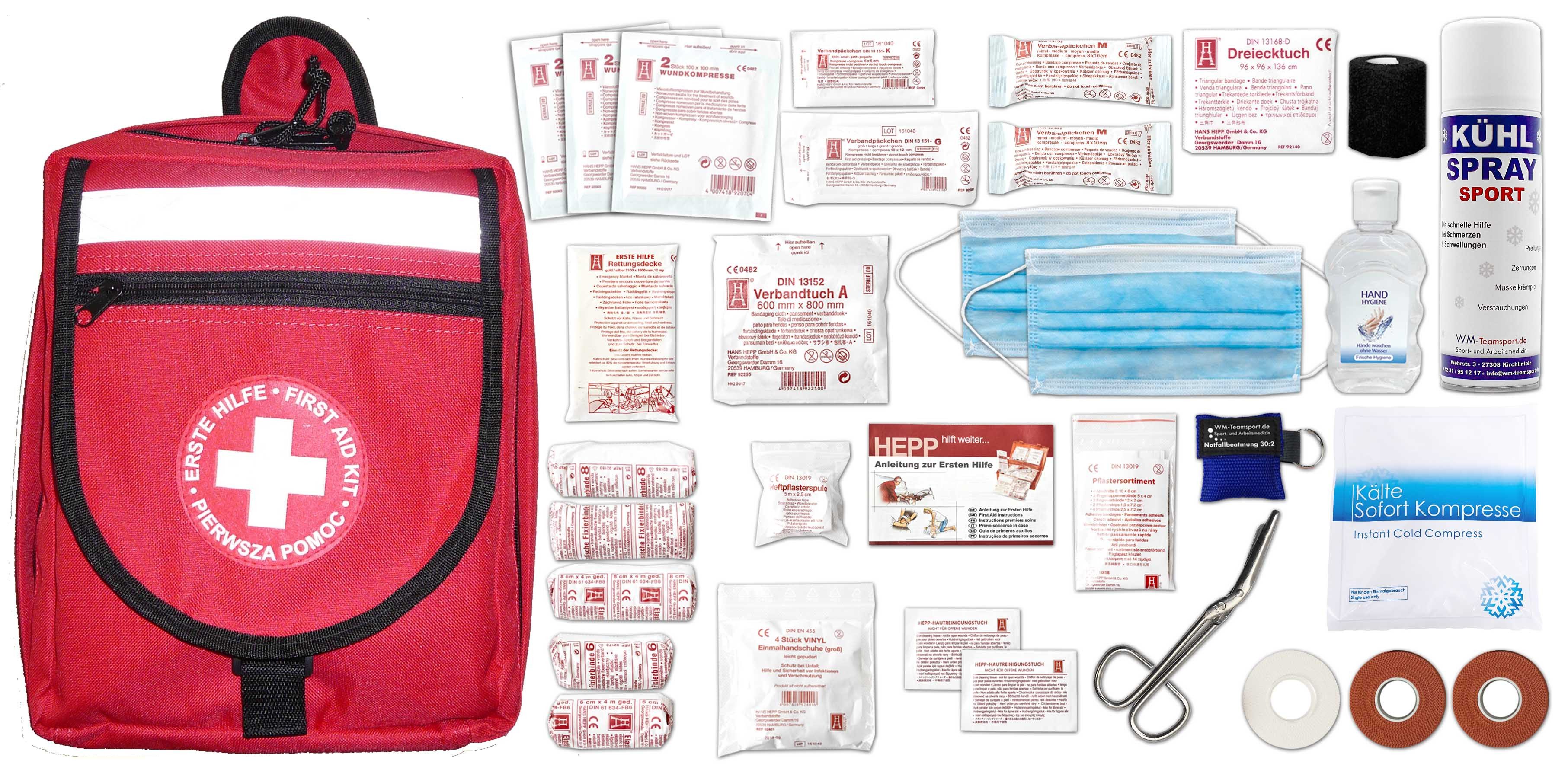 WM-Teamsport Erste-Hilfe-Set Rucksack Erste-Hilfe mit Sport-Füllung + DIN 13164 Verbandmaterial