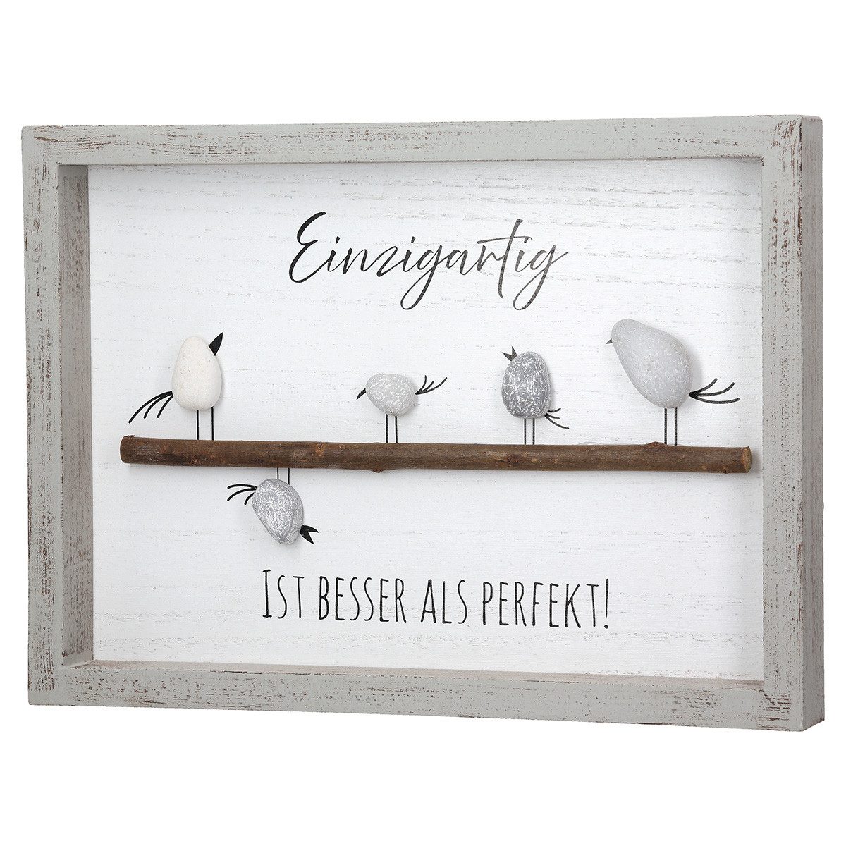 GILDE Bild Steinbild 2er-Set 61019 Vogelparade mit Sprüchen MDF 33 x 24 cm