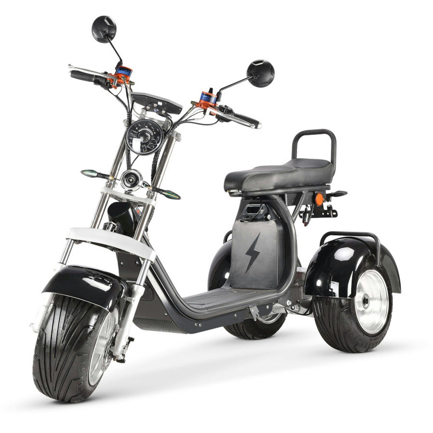 TPFLiving E-Scooter Coco Bike Fat Trike - Elektroroller -Akku: 1 x 60 Volt/20Ah, 35 km/h, Roller elektro ab 14 Jahren mit Scheibenbremsen - Farbe: schwarz