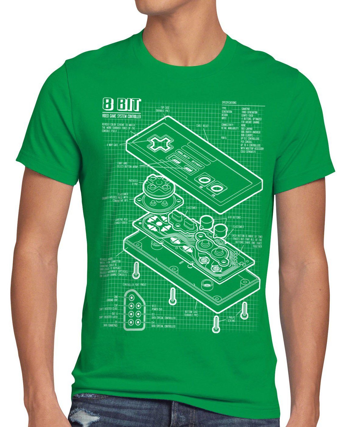 style3 T-Shirt nintendo Herren Controller gamer Print-Shirt mario n64 grün 8-Bit NES classic snes zelda