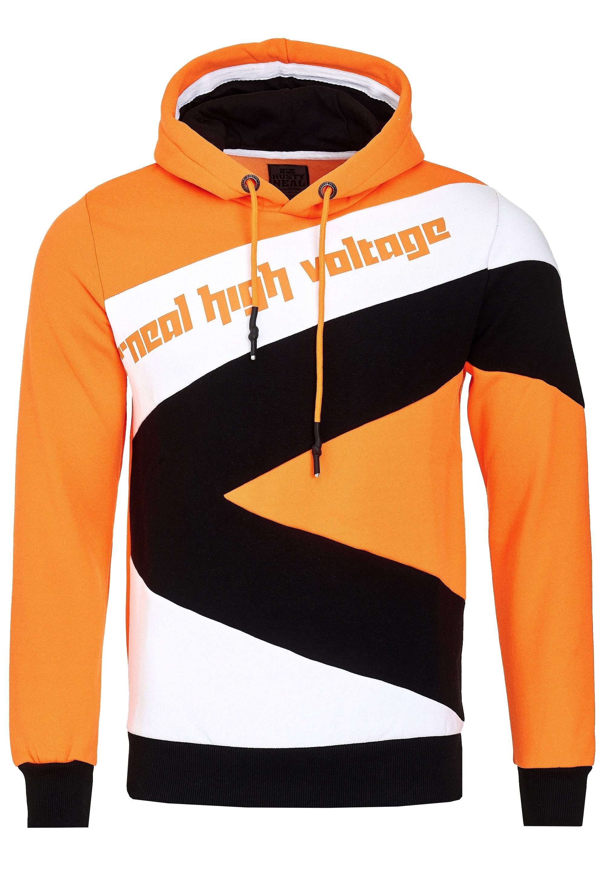 Neal sportlichem Kapuzensweatshirt in Rusty Design orange-weiß